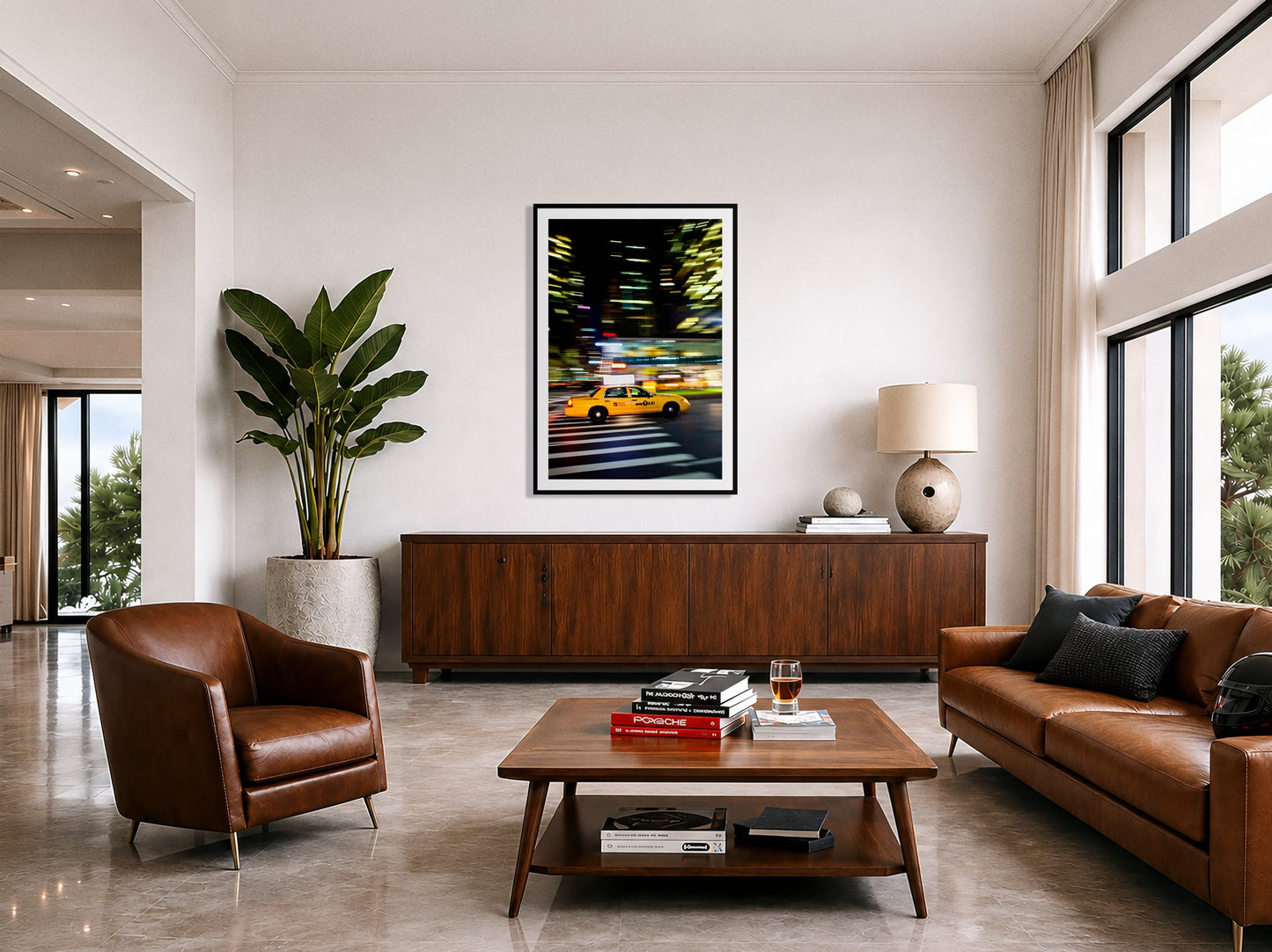 Framed photograph of NYCTaxi by Dylan Ozanich displayed on a wall