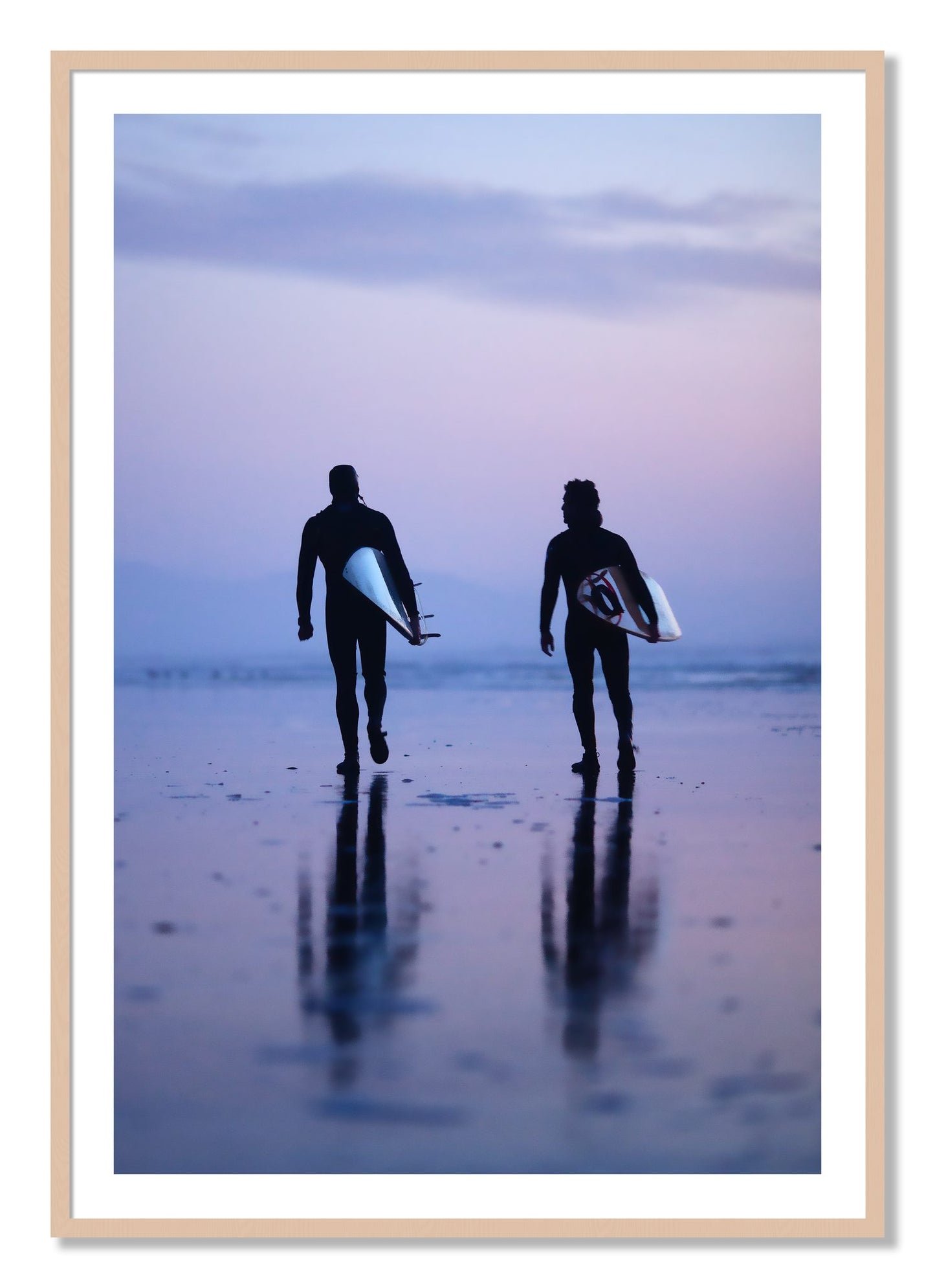 Framed photograph of Ocean Beach Surf by Dylan Ozanich, Maple frame, Borders