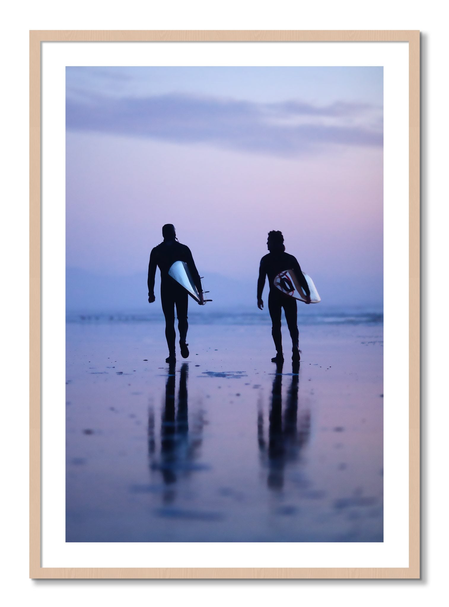 Framed photograph of Ocean Beach Surf by Dylan Ozanich, Maple frame, Borders