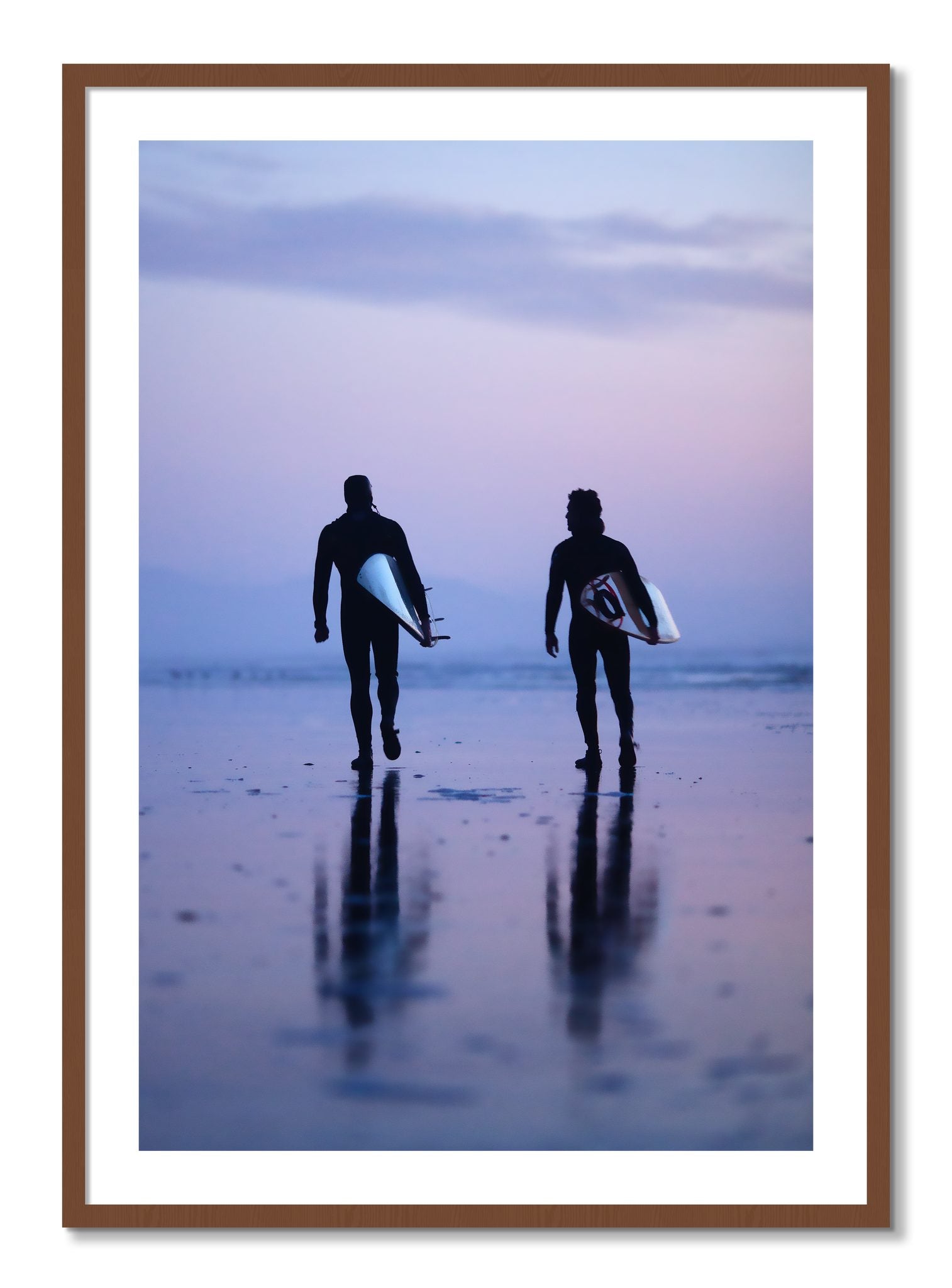 Framed photograph of Ocean Beach Surf by Dylan Ozanich, Walnut frame, Borders
