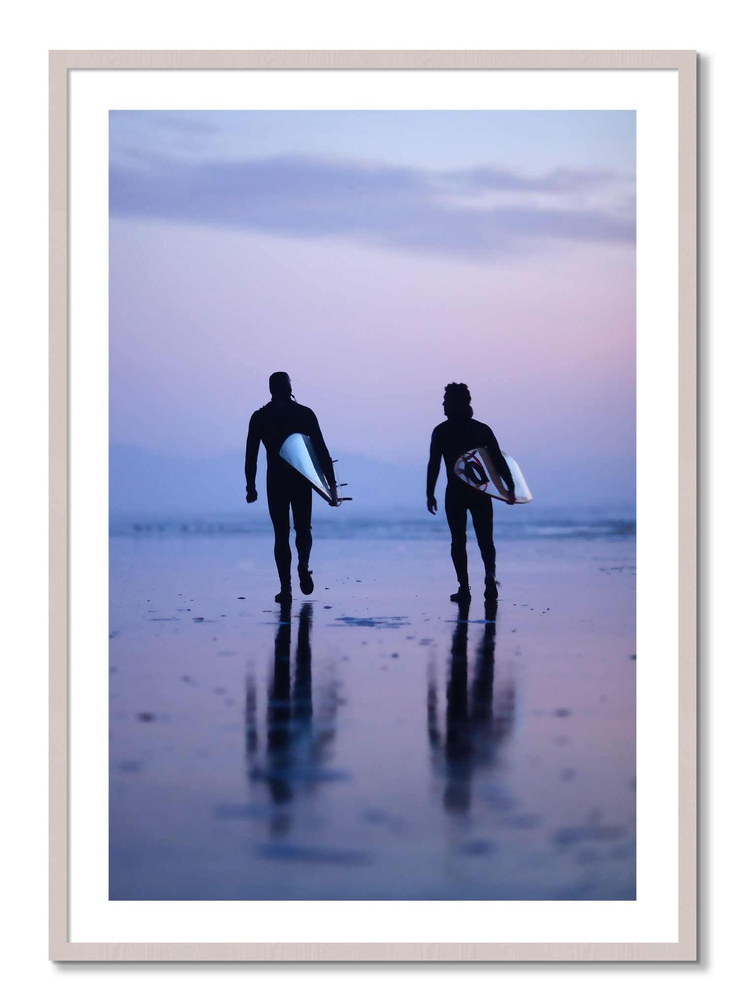 Framed photograph of Ocean Beach Surf by Dylan Ozanich, White Maple frame, Borders