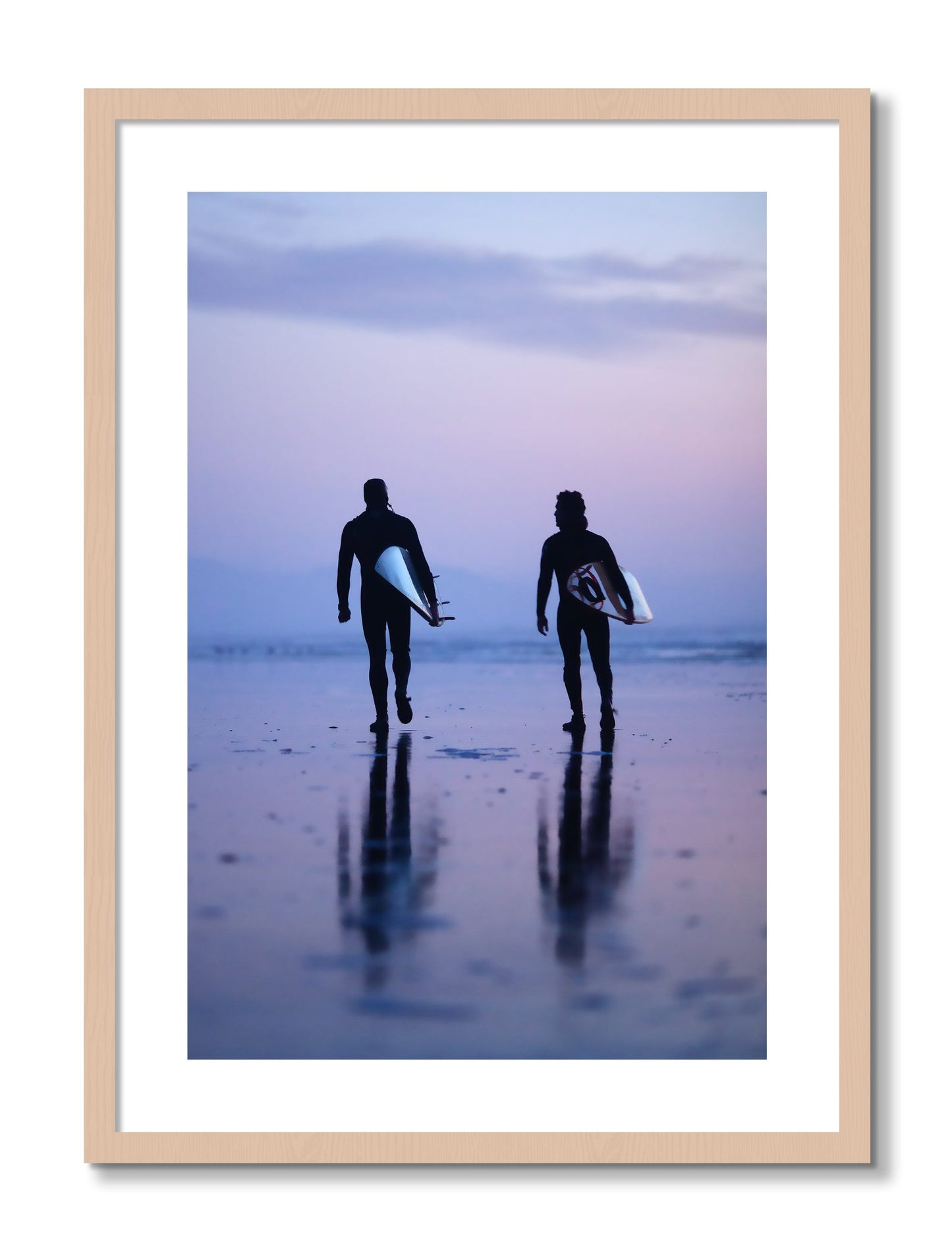 Framed photograph of Ocean Beach Surf by Dylan Ozanich, Maple frame, Borders