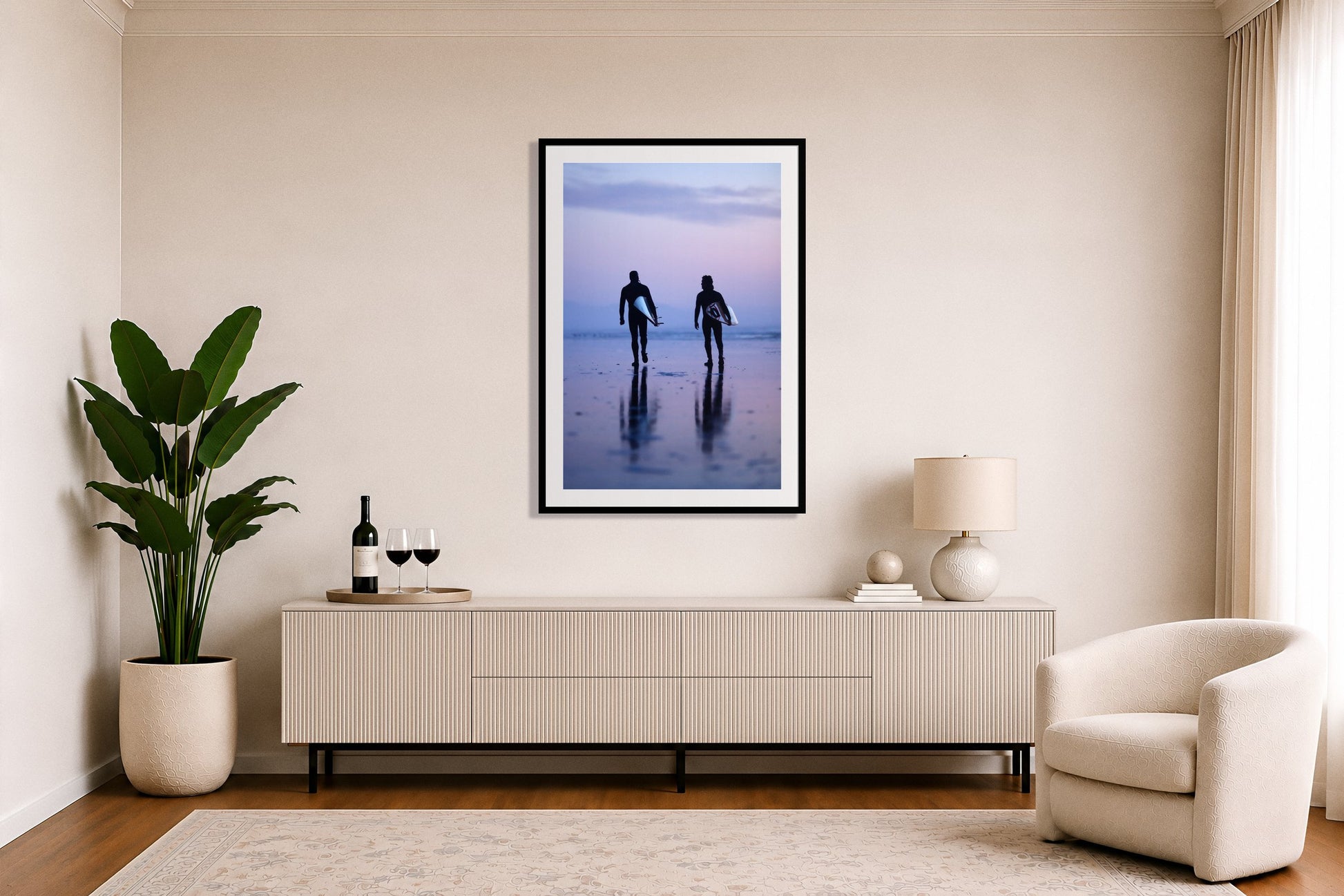 Framed photograph of Ocean Beach Surf by Dylan Ozanich displayed on a wall