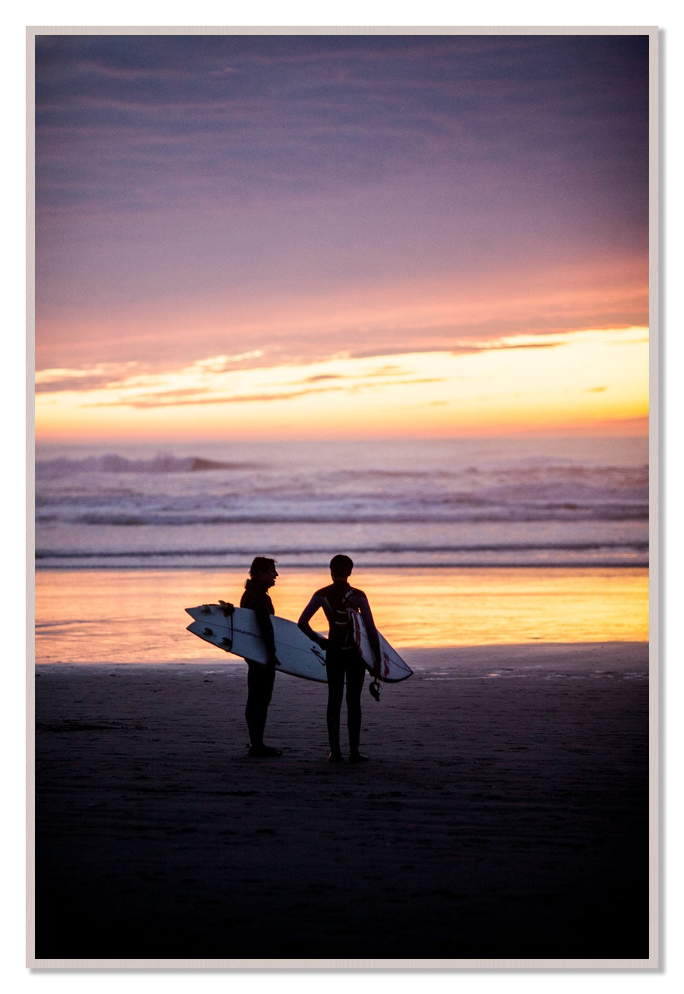 Ocean Beach Vibes by Dylan Ozanich, 48×72 Full Bleed Print in a White Maple frame