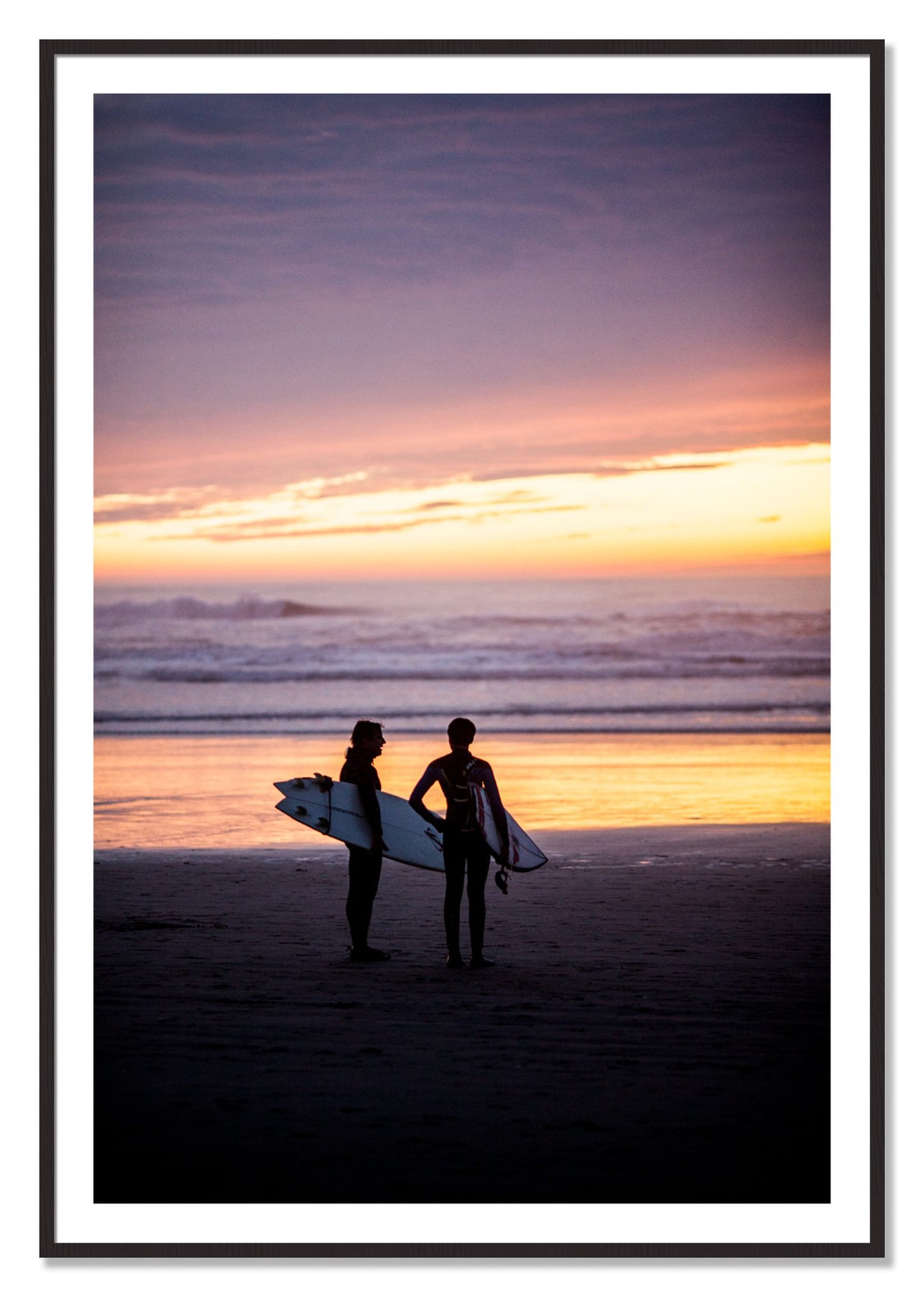 Framed photograph of Ocean Beach Vibes by Dylan Ozanich, Black Walnut frame, Borders