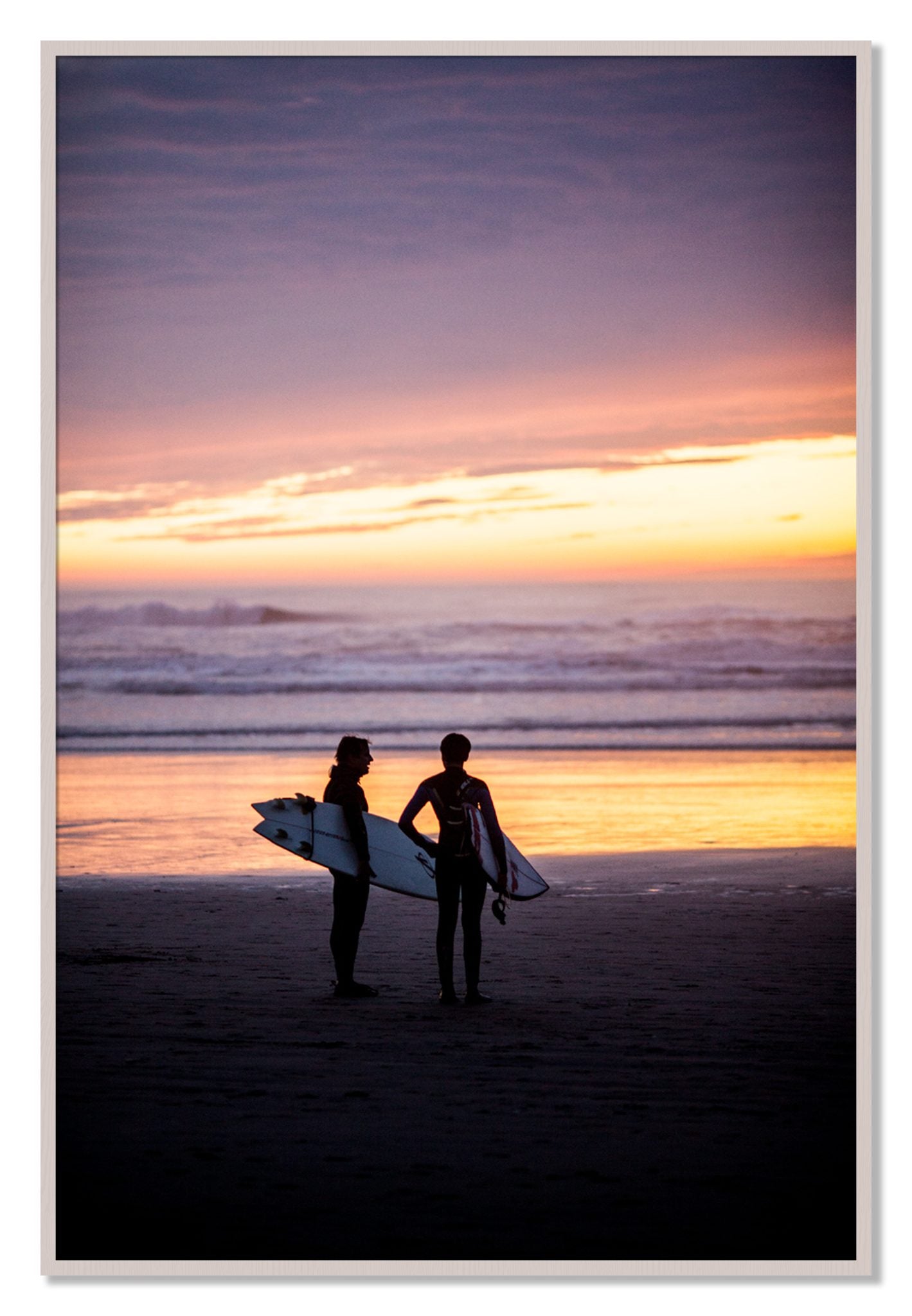 Framed photograph of Ocean Beach Vibes by Dylan Ozanich, White Maple frame, Full Bleed