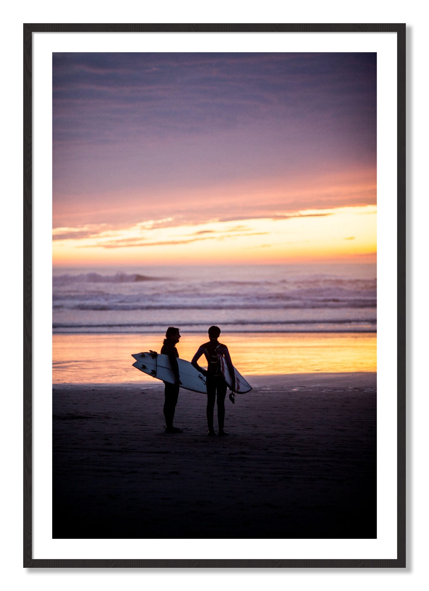 Framed photograph of Ocean Beach Vibes by Dylan Ozanich, Black Walnut frame, Borders