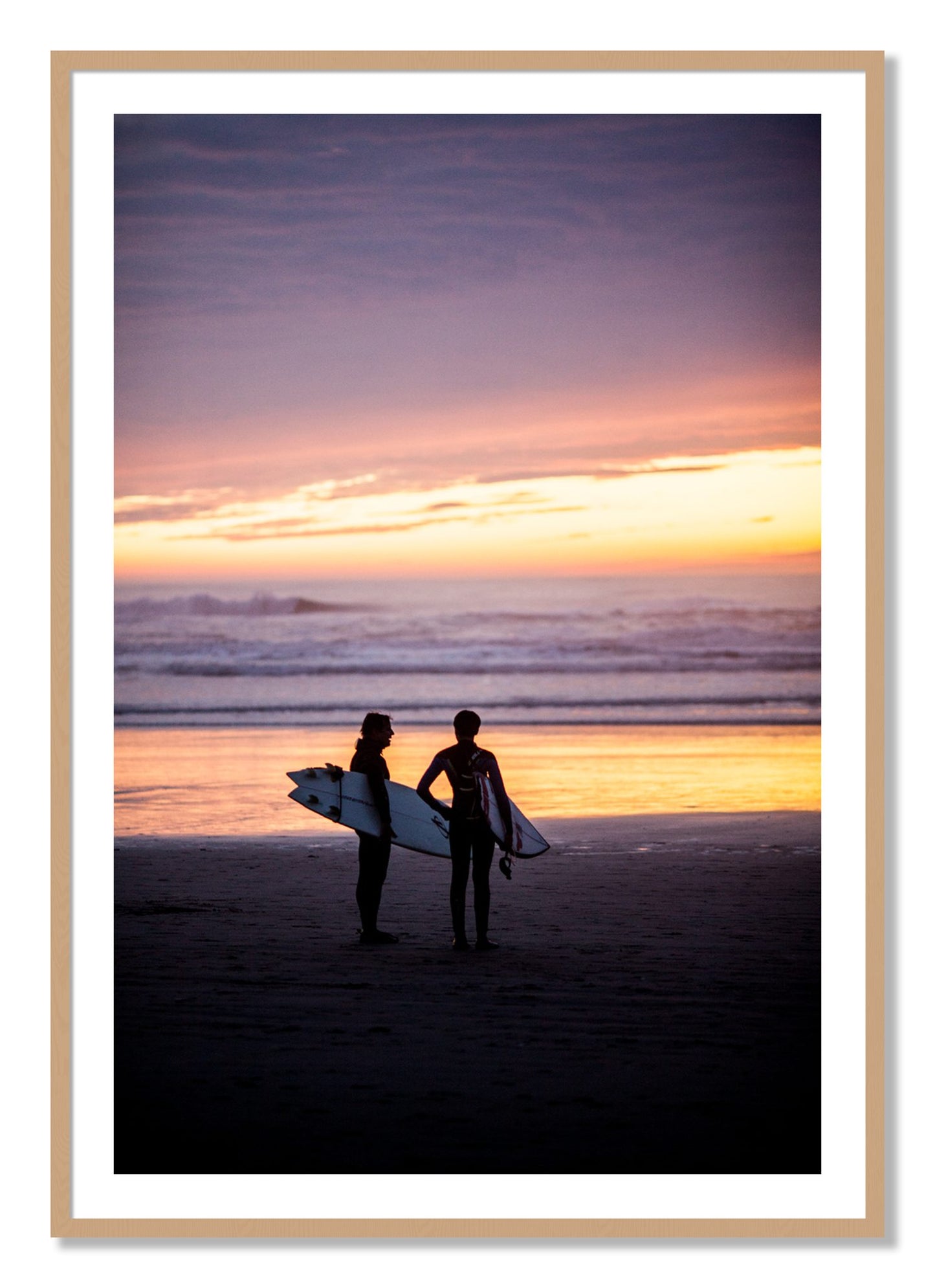 Framed photograph of Ocean Beach Vibes by Dylan Ozanich, Oak frame, Borders