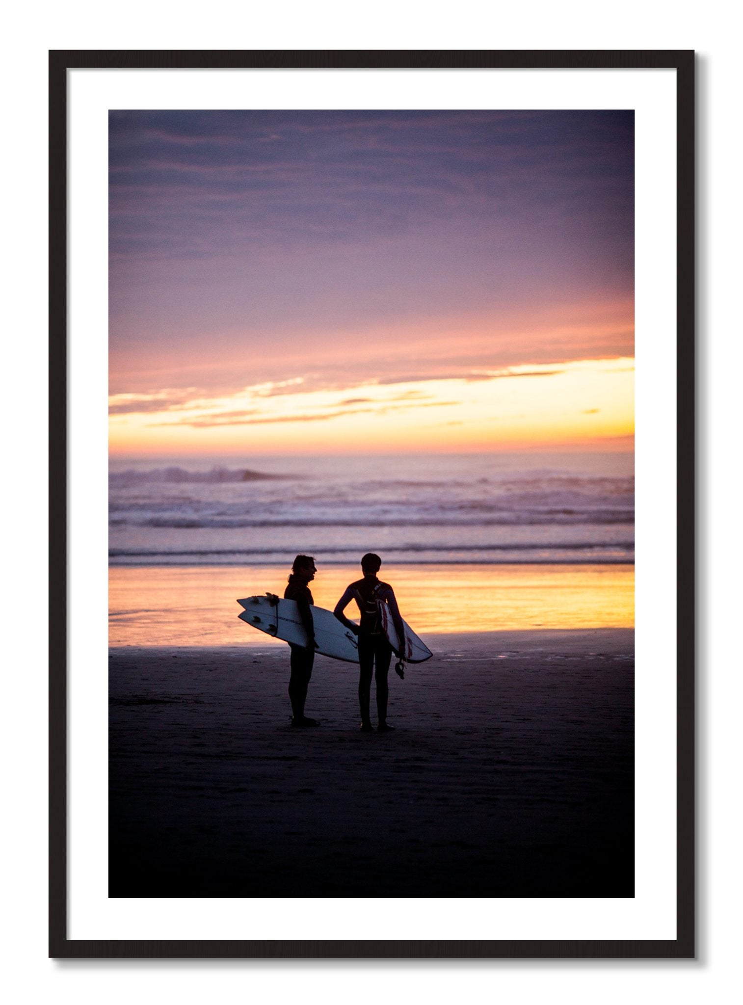 Framed photograph of Ocean Beach Vibes by Dylan Ozanich, Black Walnut frame, Borders