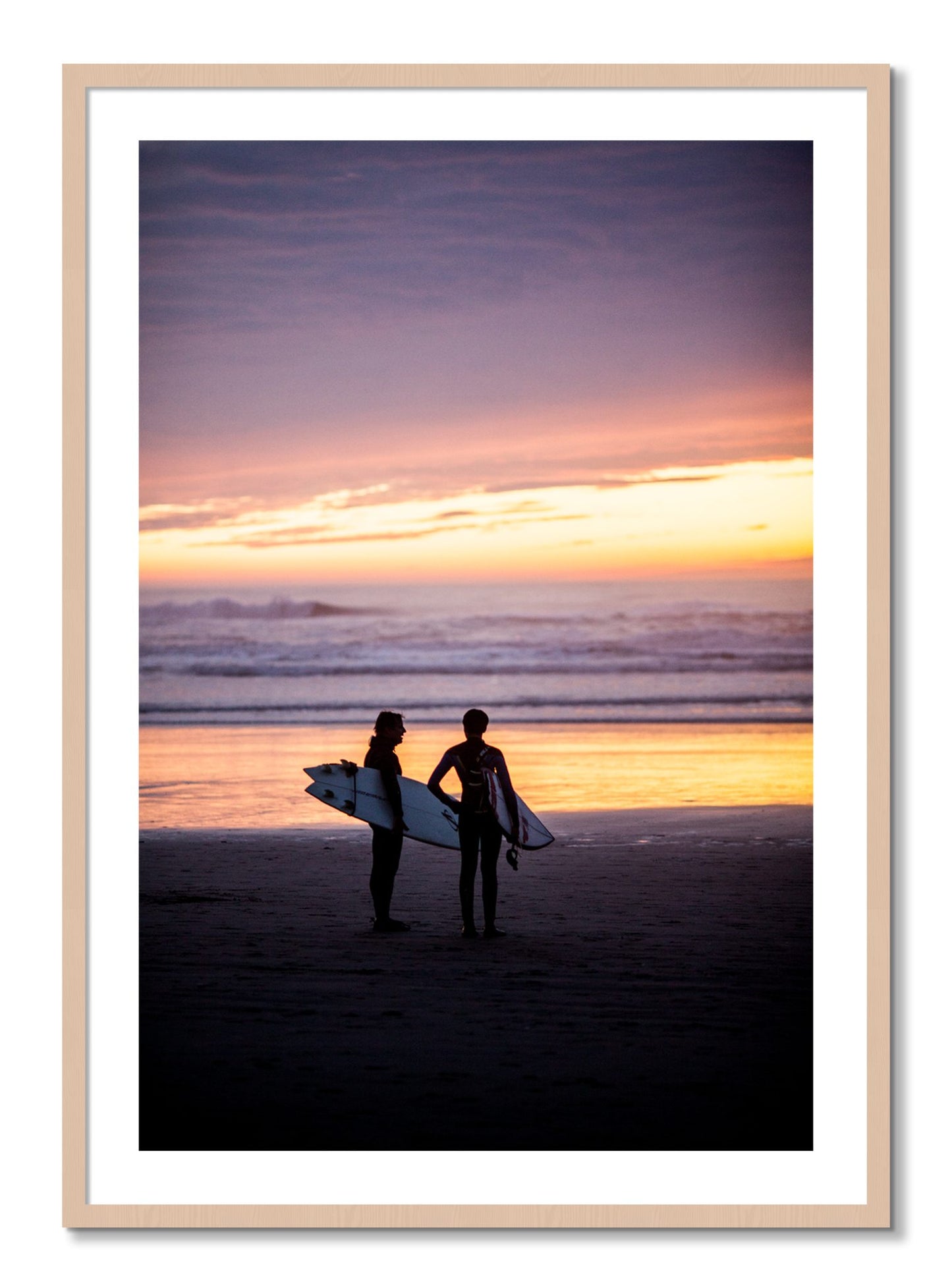 Framed photograph of Ocean Beach Vibes by Dylan Ozanich, Maple frame, Borders
