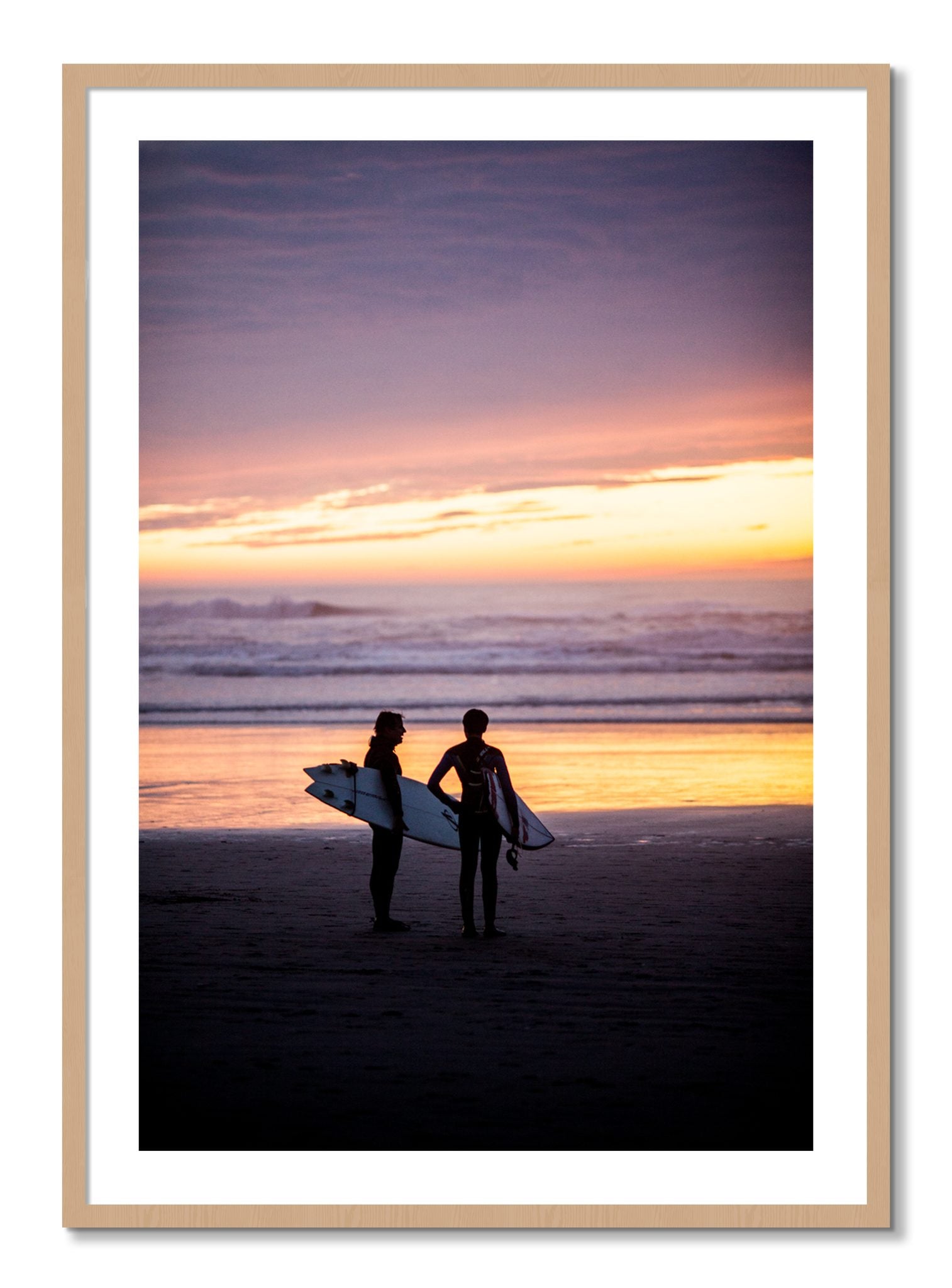 Framed photograph of Ocean Beach Vibes by Dylan Ozanich, Oak frame, Borders