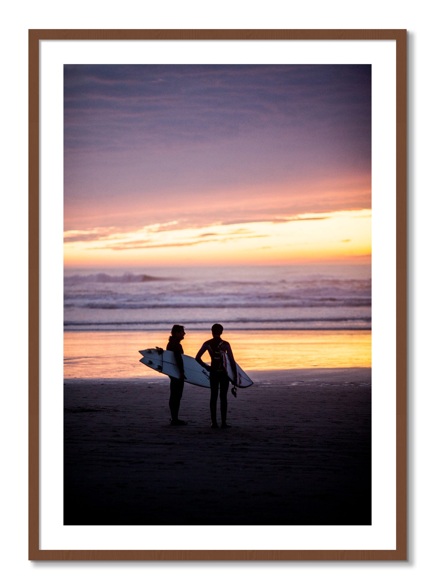 Framed photograph of Ocean Beach Vibes by Dylan Ozanich, Walnut frame, Borders