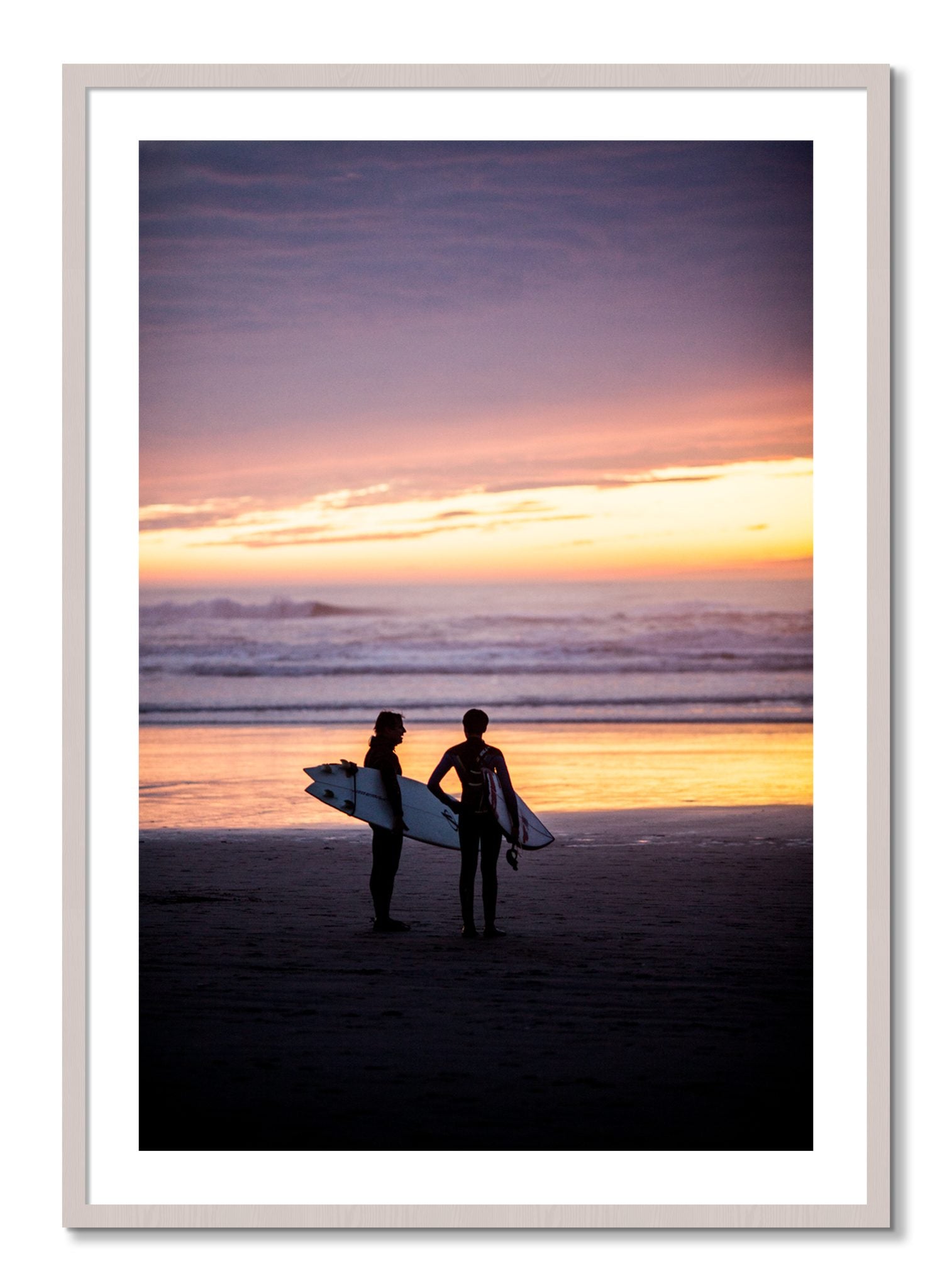 Framed photograph of Ocean Beach Vibes by Dylan Ozanich, White Maple frame, Borders