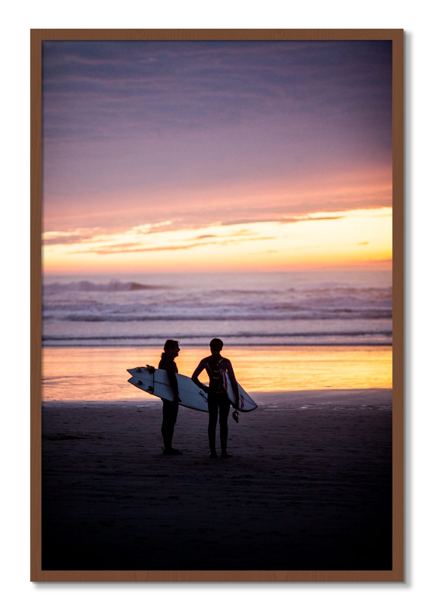 Framed photograph of Ocean Beach Vibes by Dylan Ozanich, Walnut frame, Full Bleed