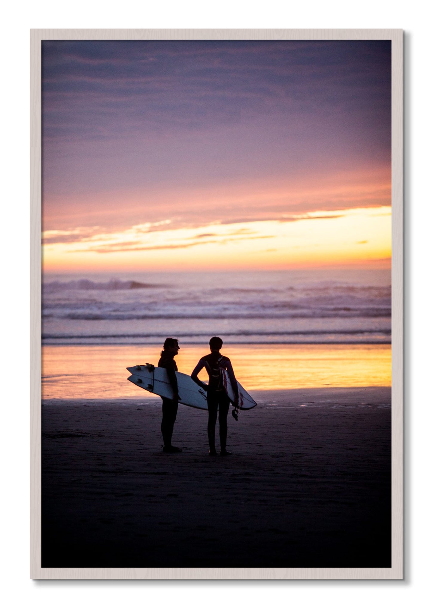 Framed photograph of Ocean Beach Vibes by Dylan Ozanich, White Maple frame, Full Bleed