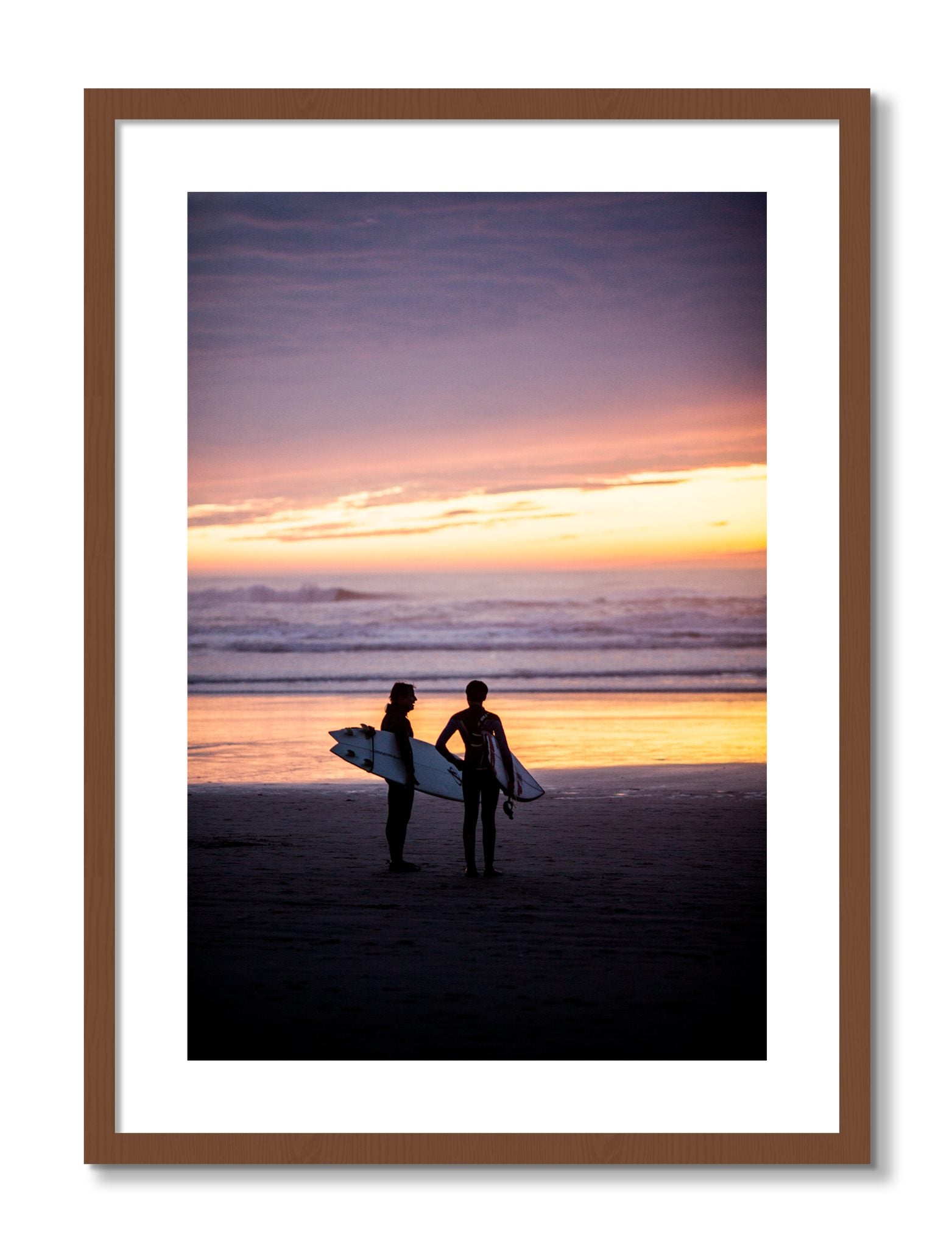 Framed photograph of Ocean Beach Vibes by Dylan Ozanich, Walnut frame, Borders