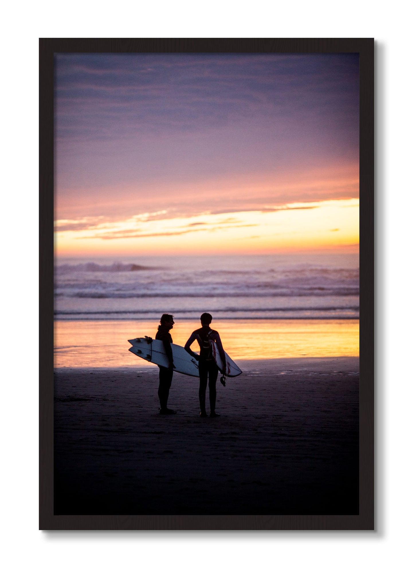 Framed photograph of Ocean Beach Vibes by Dylan Ozanich, Black Walnut frame, Full Bleed