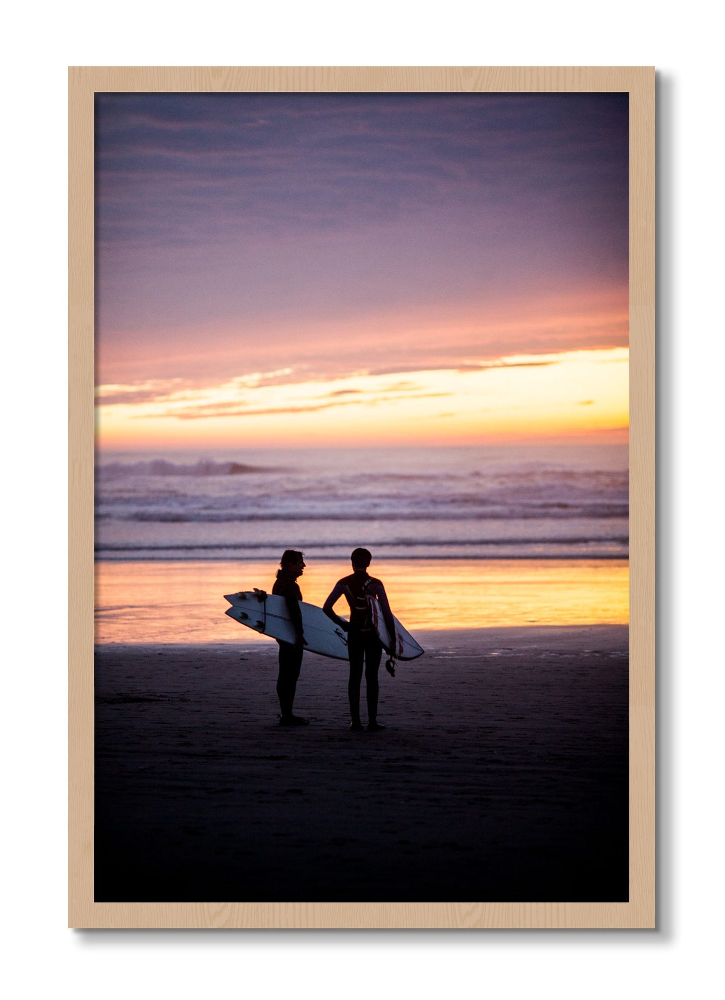 Framed photograph of Ocean Beach Vibes by Dylan Ozanich, Oak frame, Full Bleed