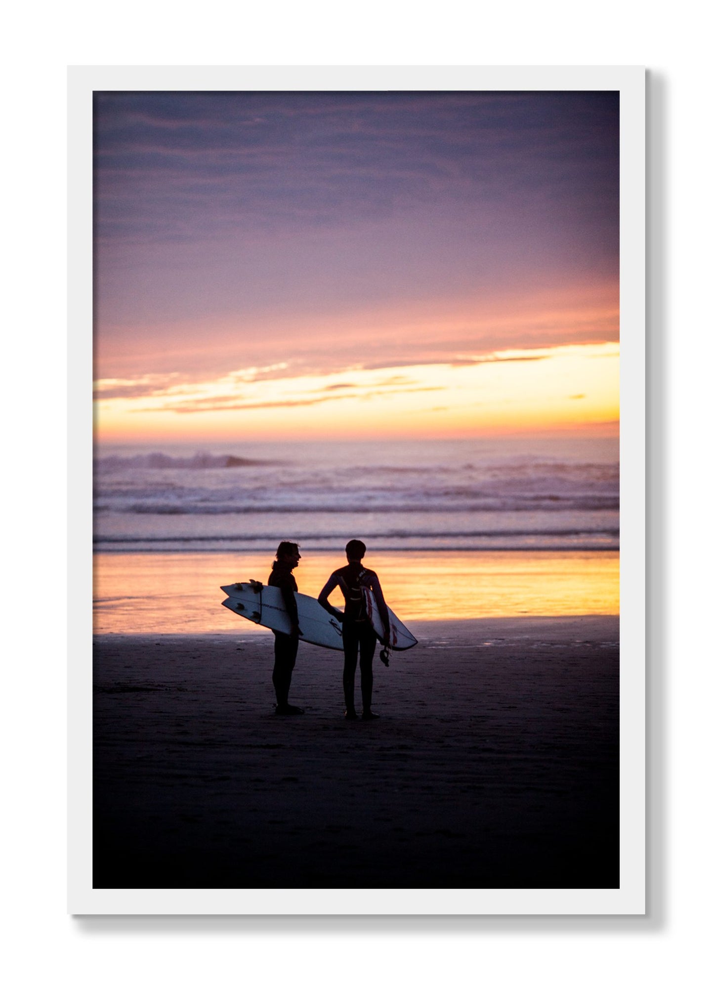 Framed photograph of Ocean Beach Vibes by Dylan Ozanich, White frame, Full Bleed