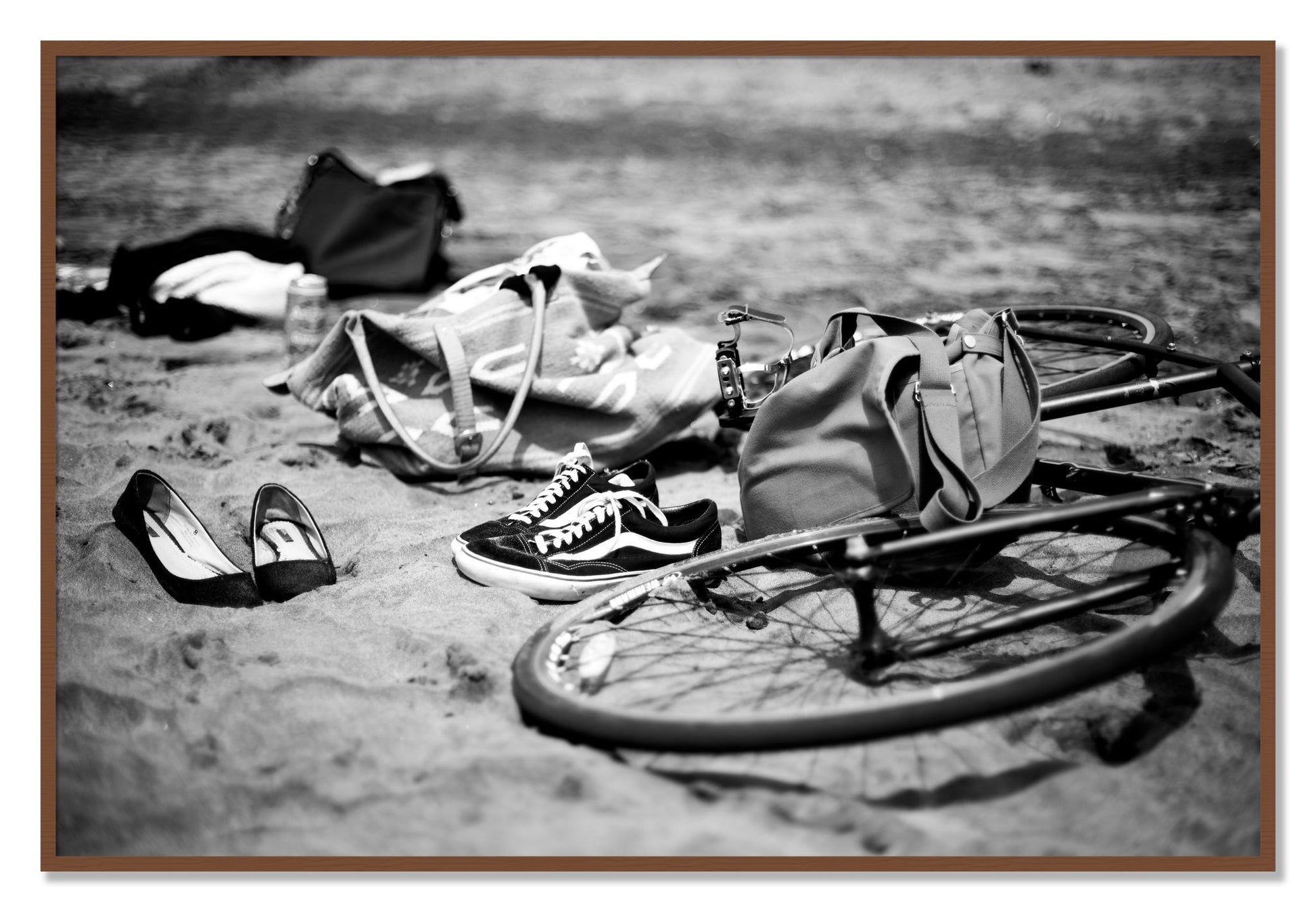 Framed photograph of Ocean Beach by Dylan Ozanich, Walnut frame, Full Bleed