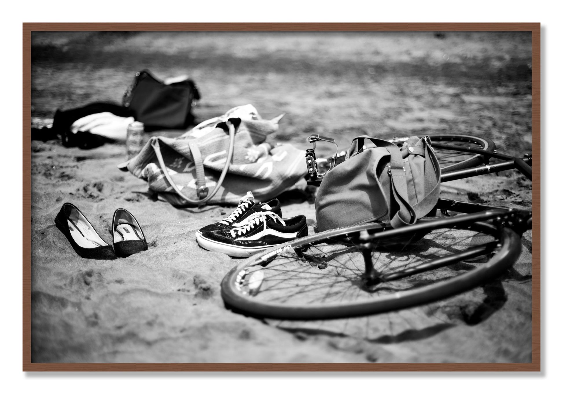 Framed photograph of Ocean Beach by Dylan Ozanich, Walnut frame, Full Bleed
