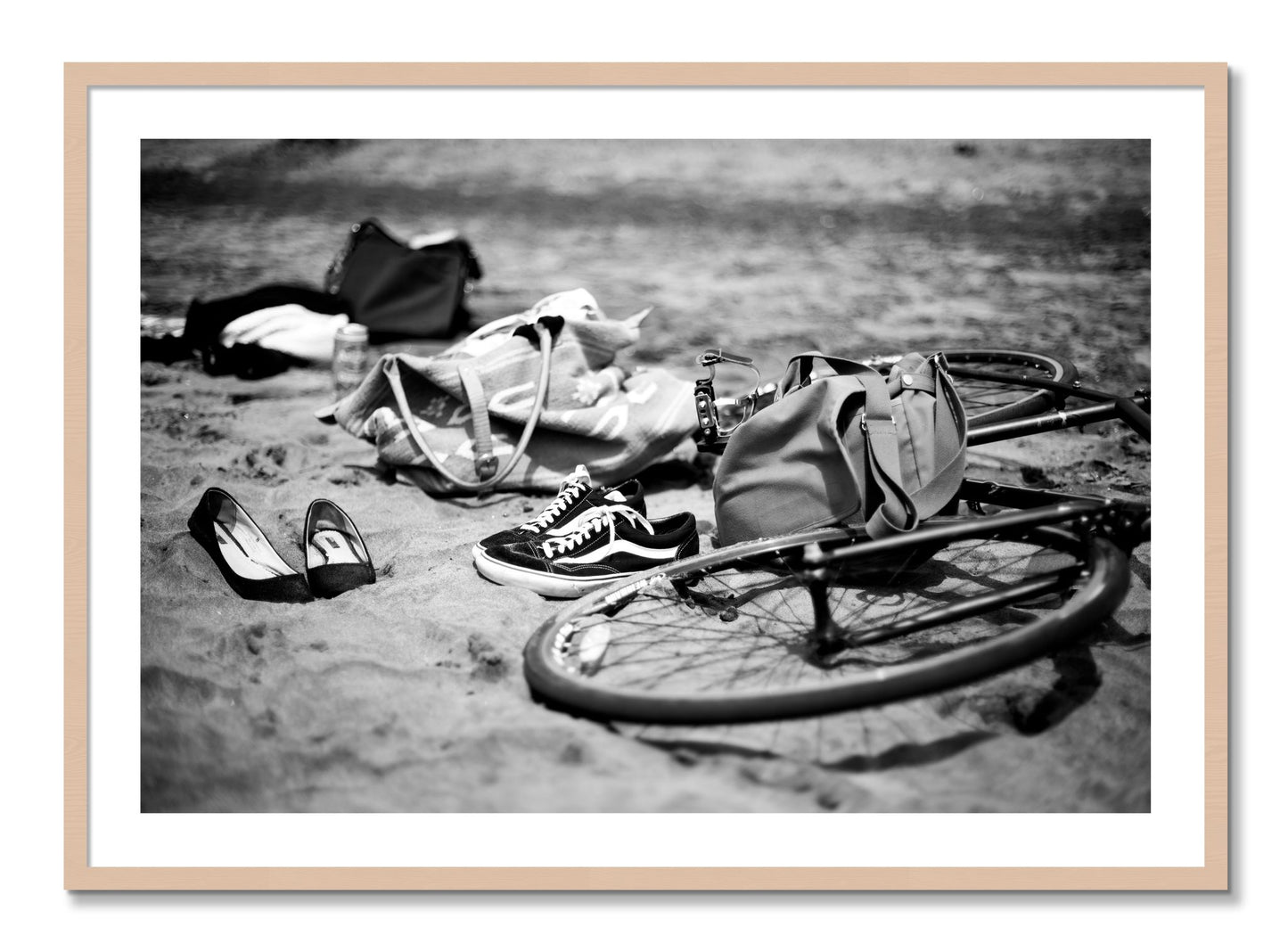 Framed photograph of Ocean Beach by Dylan Ozanich, Maple frame, Borders