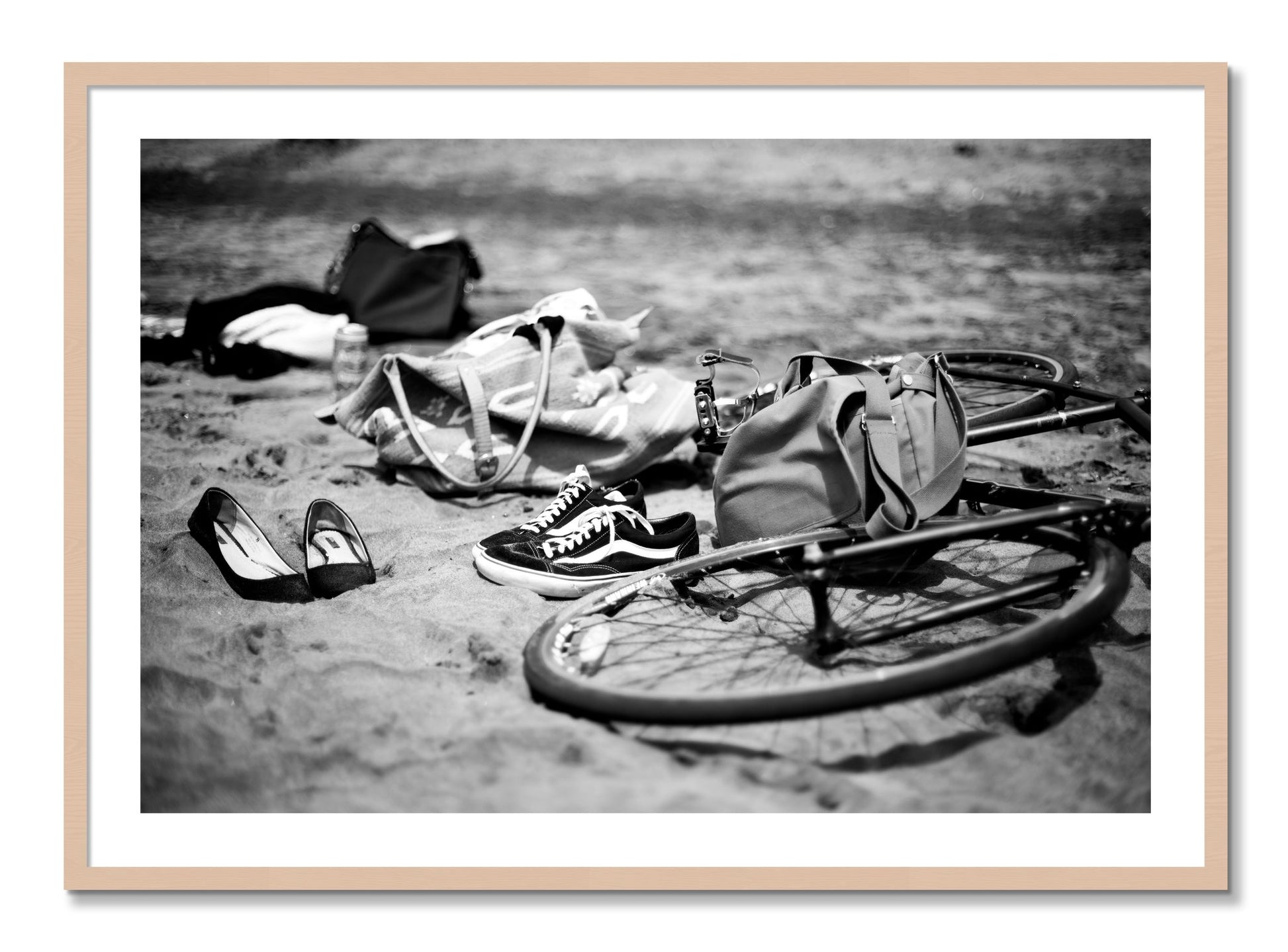 Framed photograph of Ocean Beach by Dylan Ozanich, Maple frame, Borders