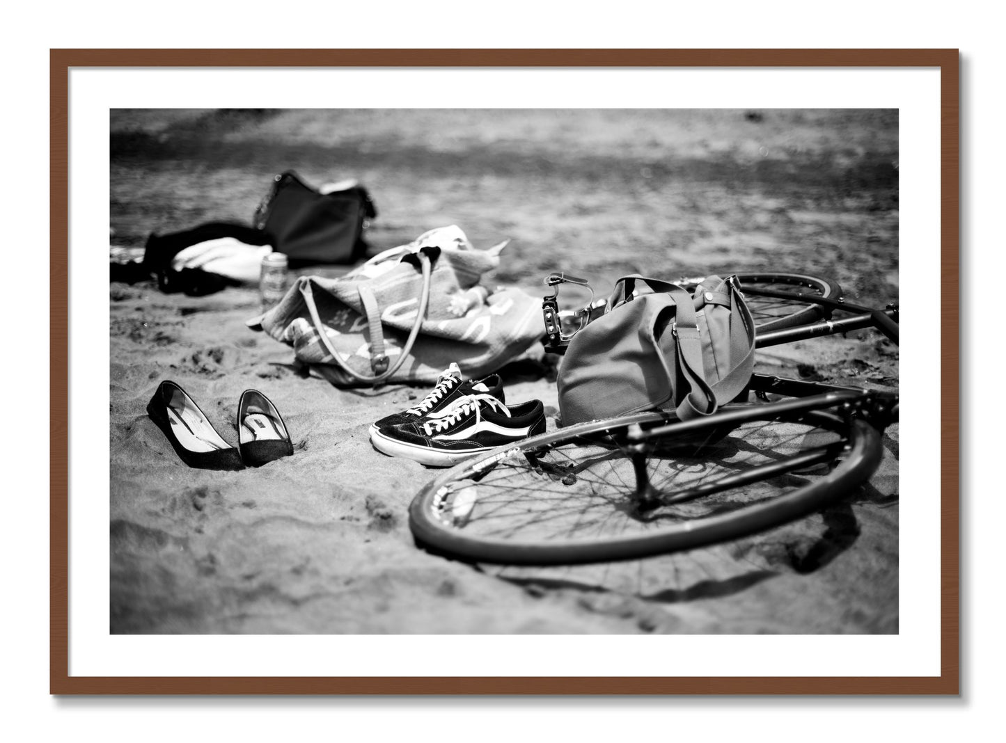 Framed photograph of Ocean Beach by Dylan Ozanich, Walnut frame, Borders