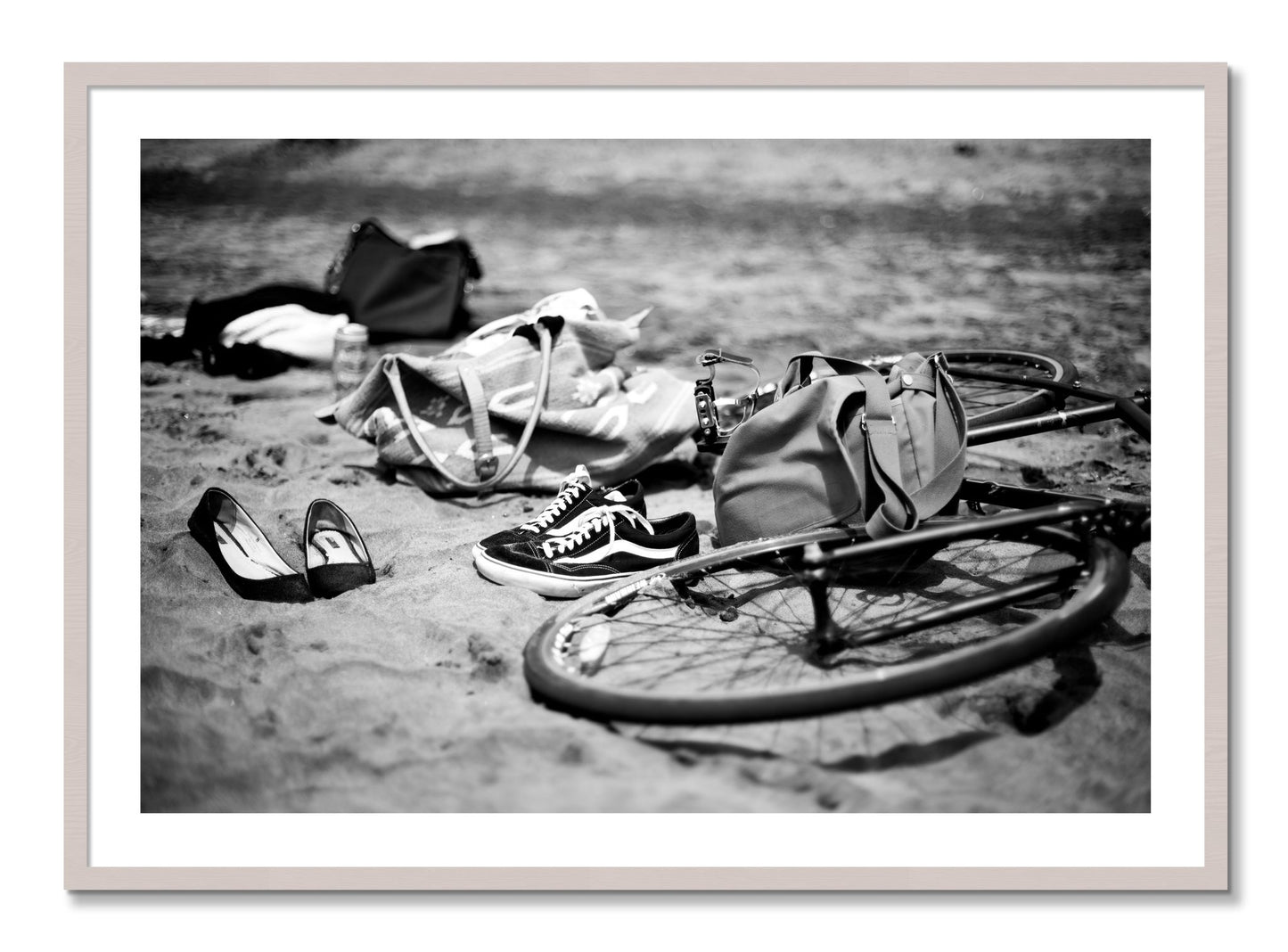 Framed photograph of Ocean Beach by Dylan Ozanich, White Maple frame, Borders