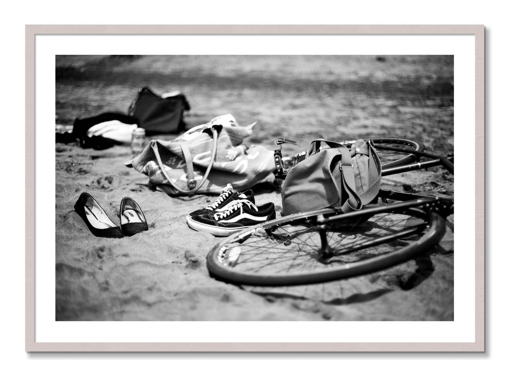 Framed photograph of Ocean Beach by Dylan Ozanich, White Maple frame, Borders