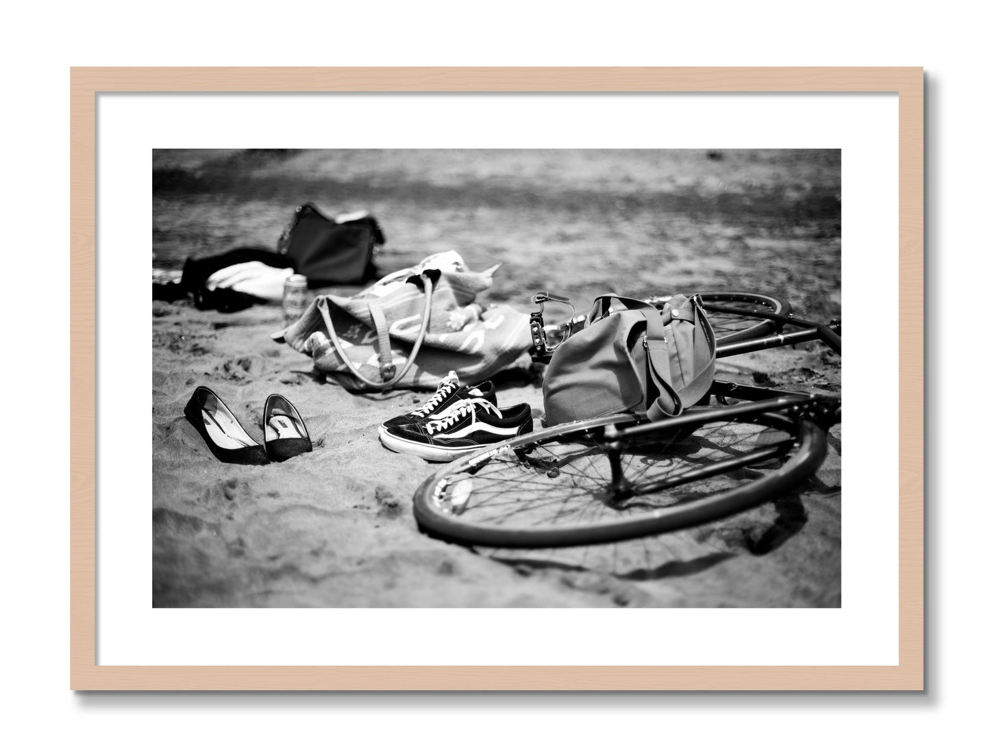 Framed photograph of Ocean Beach by Dylan Ozanich, Maple frame, Borders
