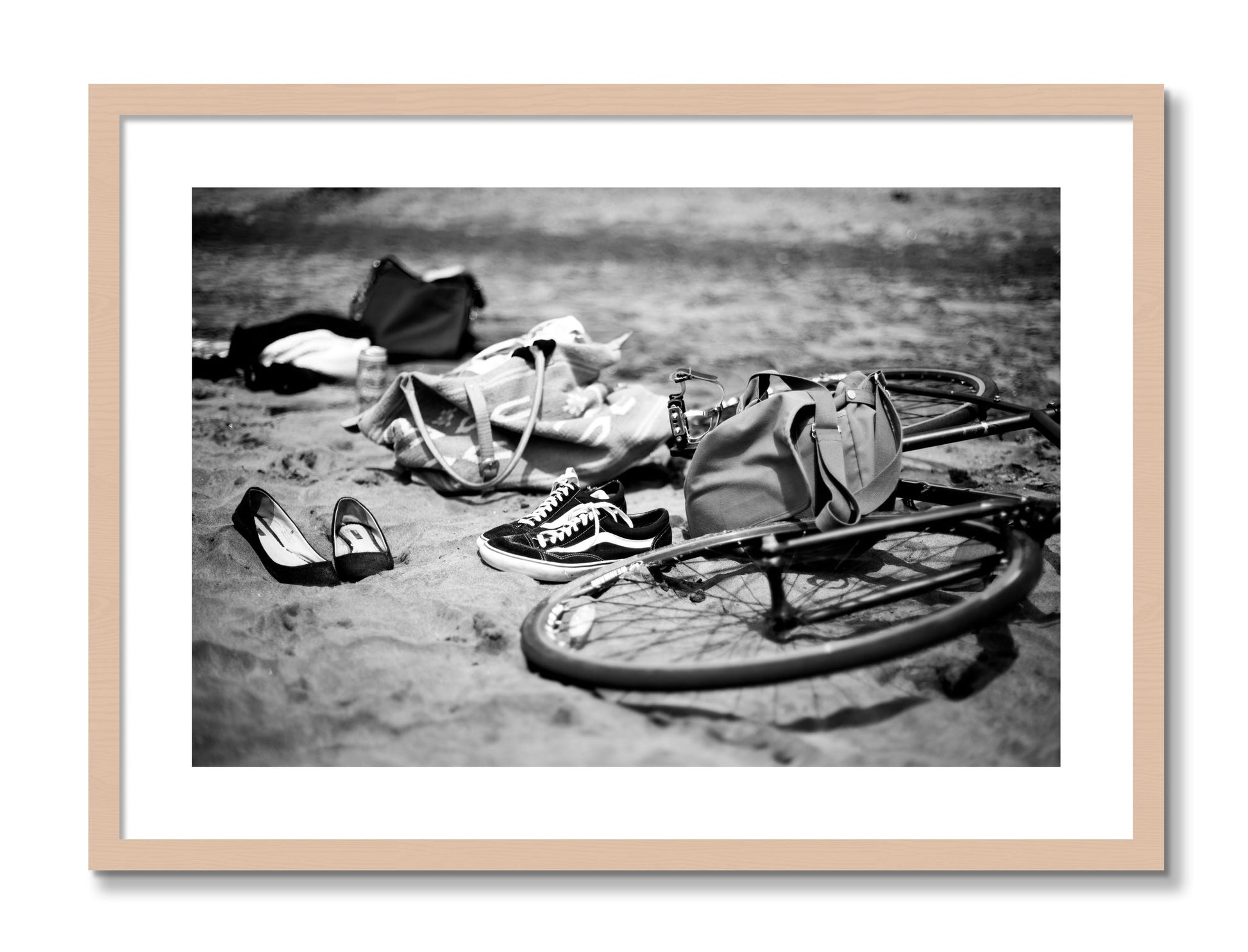 Framed photograph of Ocean Beach by Dylan Ozanich, Maple frame, Borders