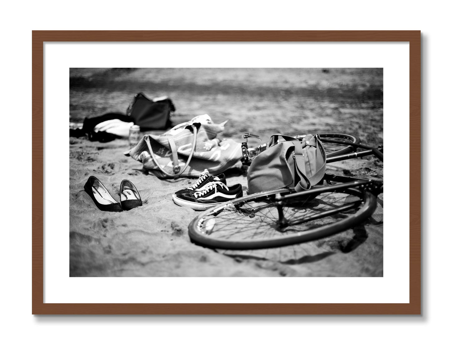 Framed photograph of Ocean Beach by Dylan Ozanich, Walnut frame, Borders