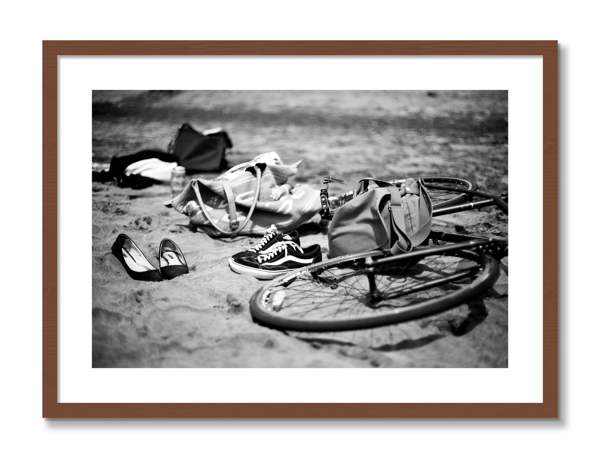 Framed photograph of Ocean Beach by Dylan Ozanich, Walnut frame, Borders
