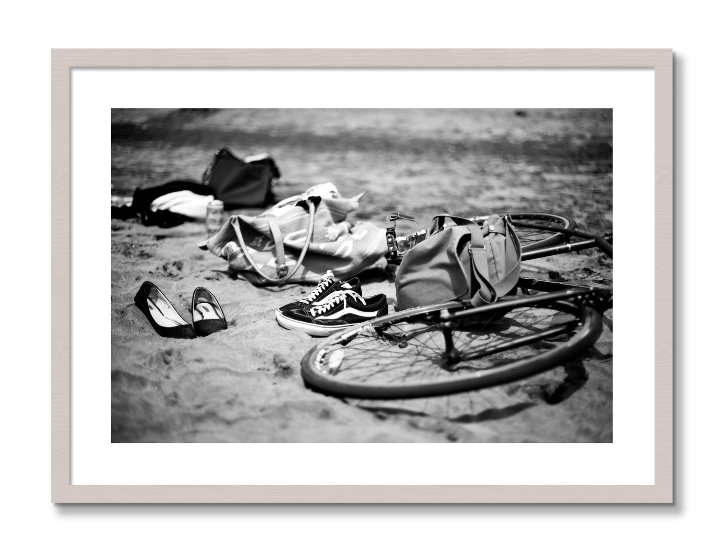 Framed photograph of Ocean Beach by Dylan Ozanich, White Maple frame, Borders