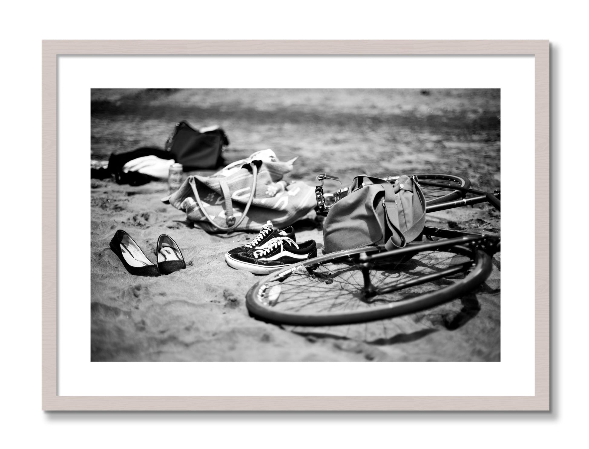 Framed photograph of Ocean Beach by Dylan Ozanich, White Maple frame, Borders