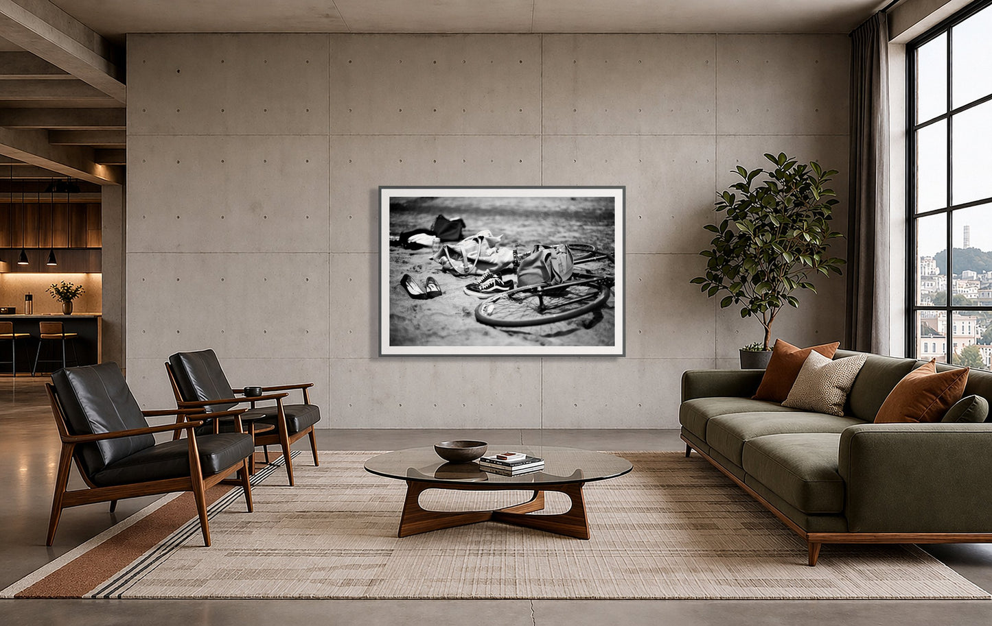 Framed photograph of Ocean Beach by Dylan Ozanich displayed on a wall