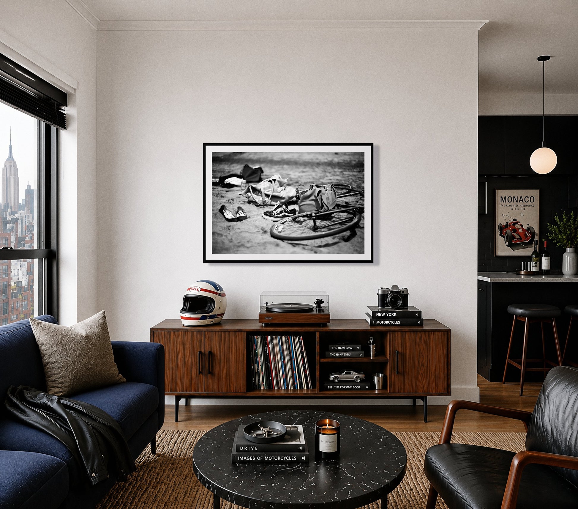 Framed photograph of Ocean Beach by Dylan Ozanich displayed on a wall