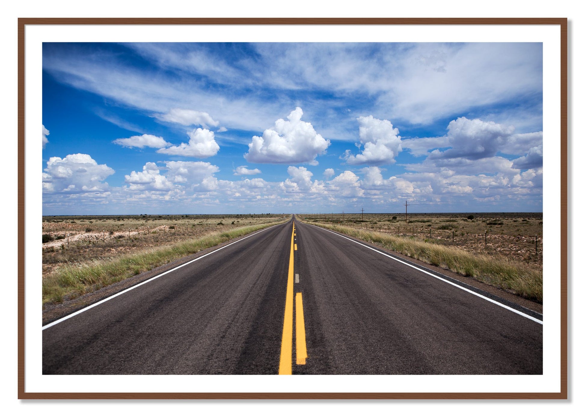 Framed photograph of Open Road by Dylan Ozanich, Walnut frame, Borders