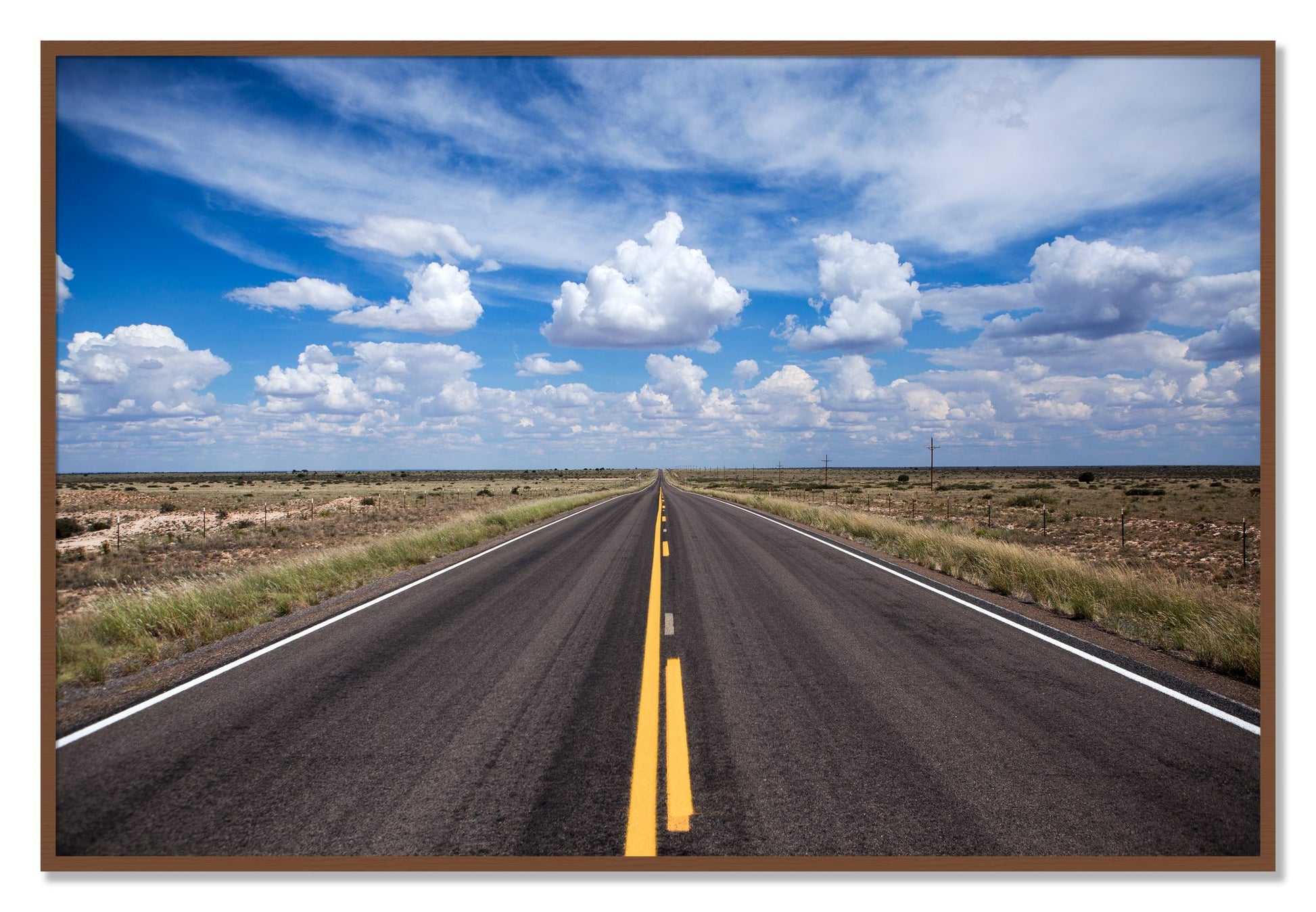 Framed photograph of Open Road by Dylan Ozanich, Walnut frame, Full Bleed