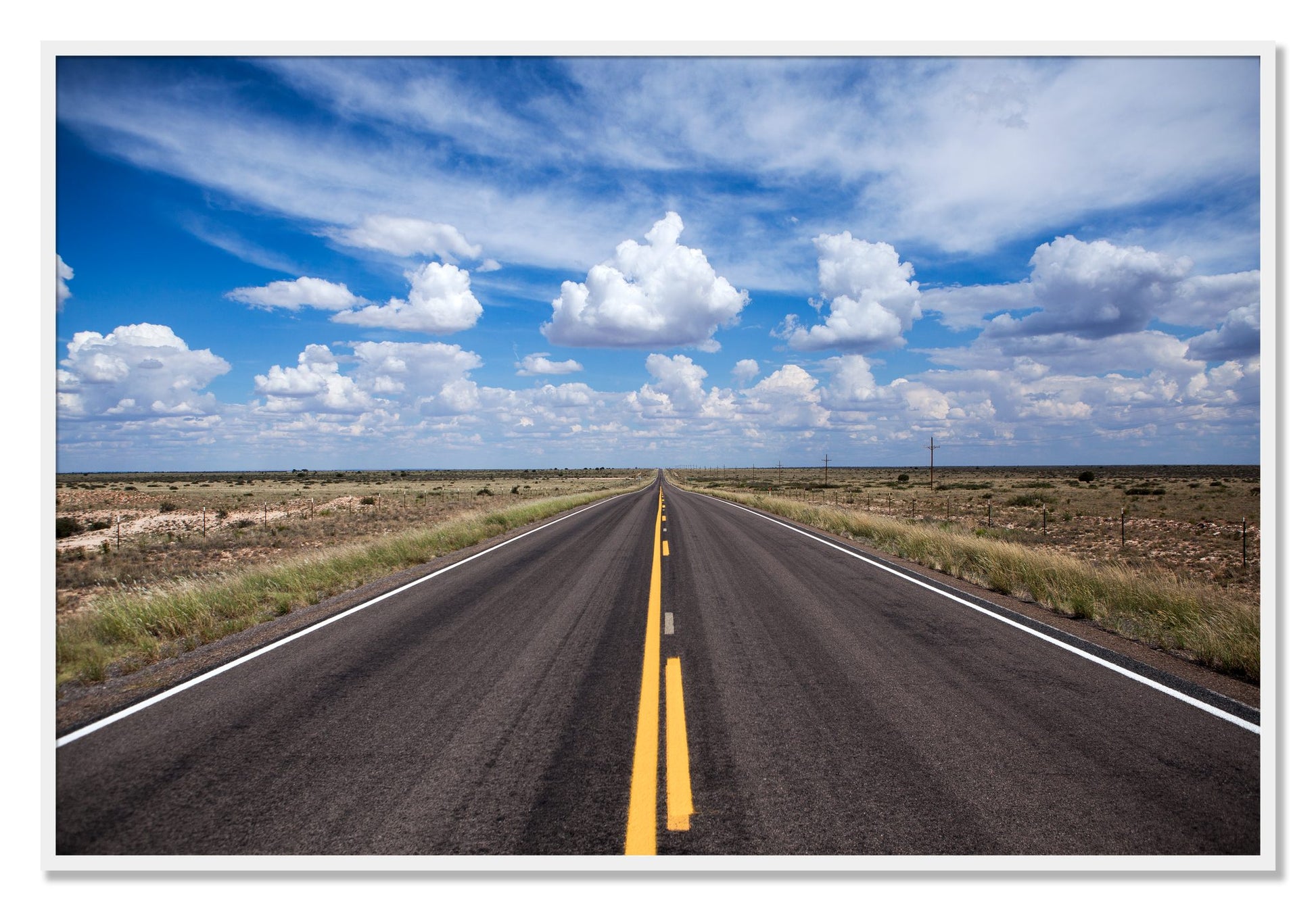 Framed photograph of Open Road by Dylan Ozanich, White frame, Full Bleed