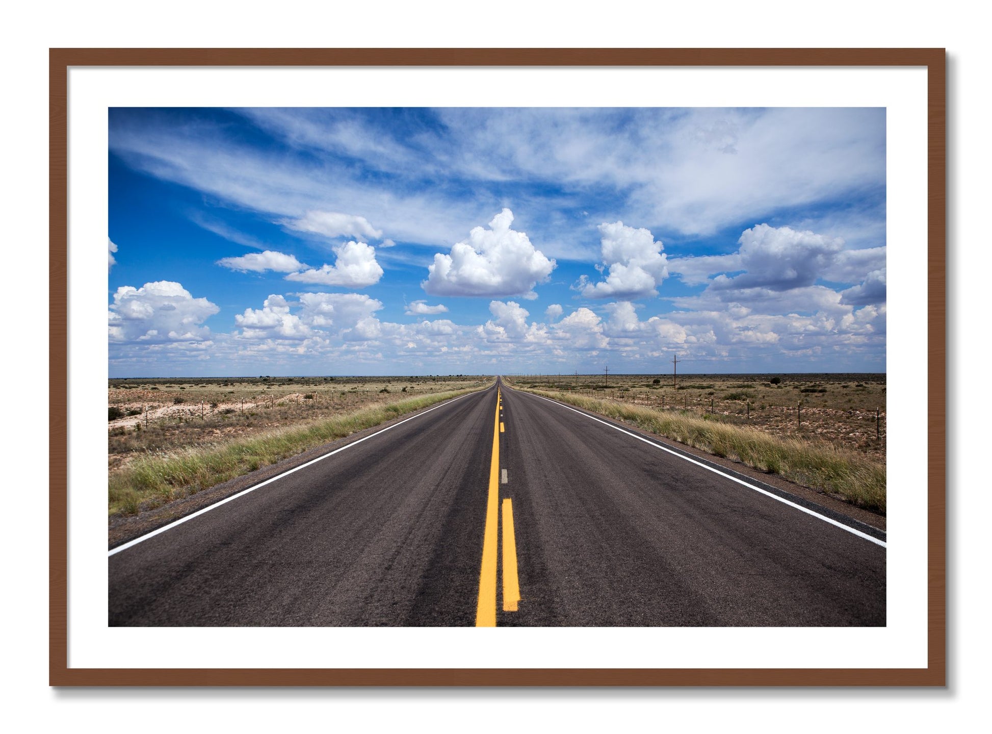 Framed photograph of Open Road by Dylan Ozanich, Walnut frame, Borders