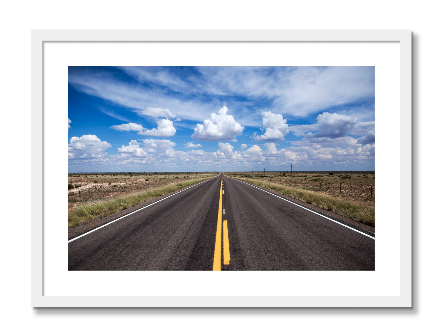 Framed photograph of Open Road by Dylan Ozanich, White frame, Borders