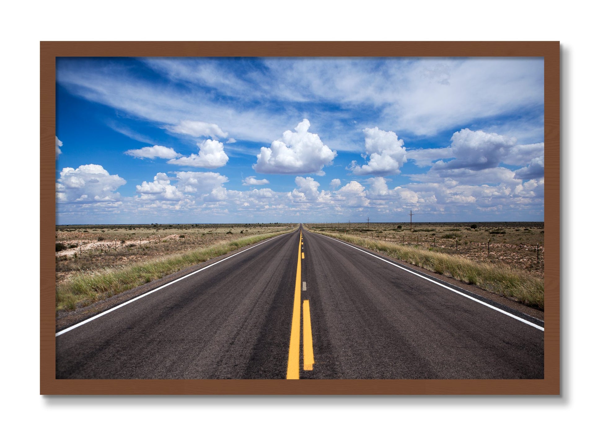 Framed photograph of Open Road by Dylan Ozanich, Walnut frame, Full Bleed