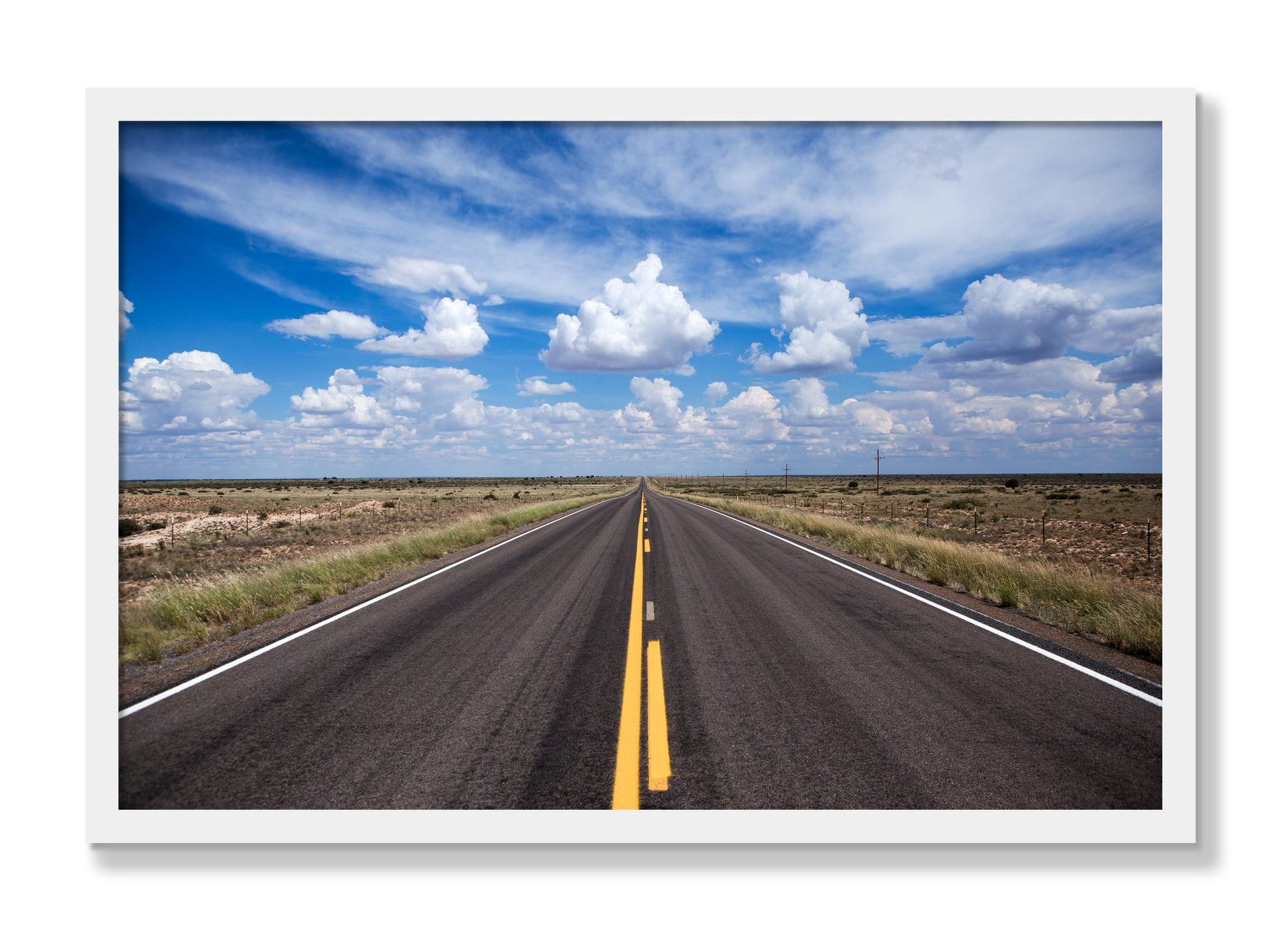 Framed photograph of Open Road by Dylan Ozanich, White frame, Full Bleed