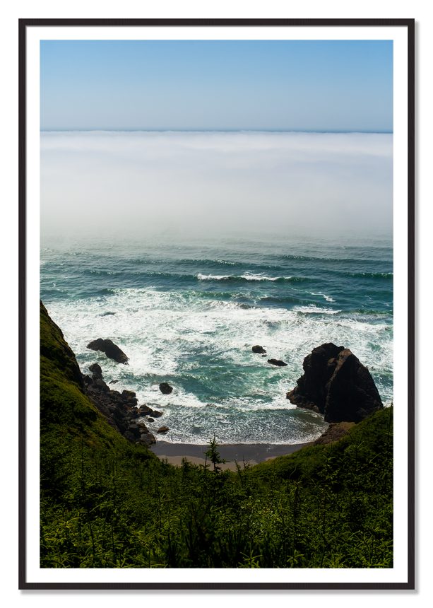 Oregon Coast by Dylan Ozanich, 48×72 print with a White Border in a Black Walnut frame