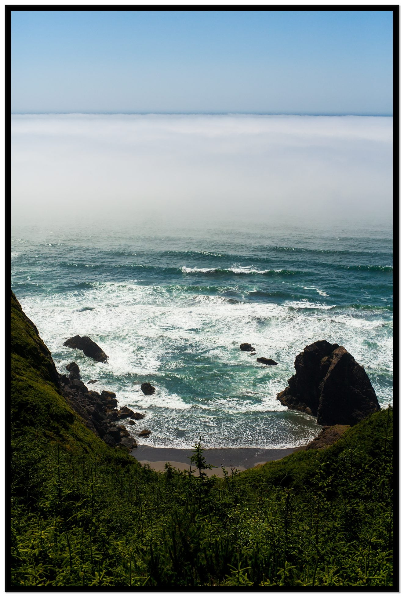 Oregon Coast by Dylan Ozanich, 48×72 Full Bleed Print in a Black frame
