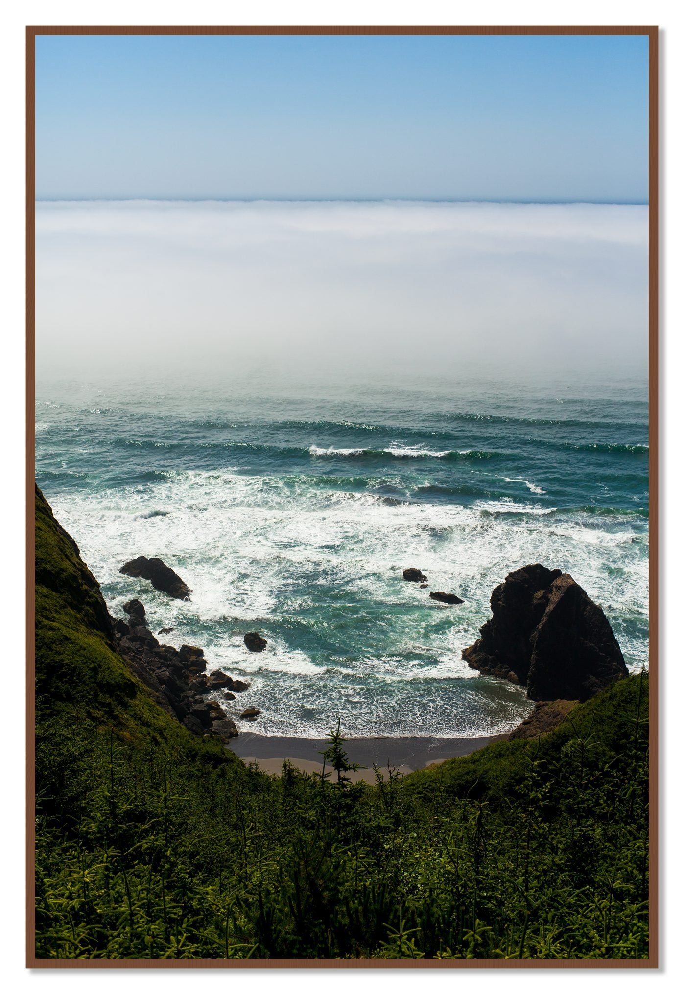 Oregon Coast by Dylan Ozanich, 48×72 Full Bleed Print in a Walnut frame