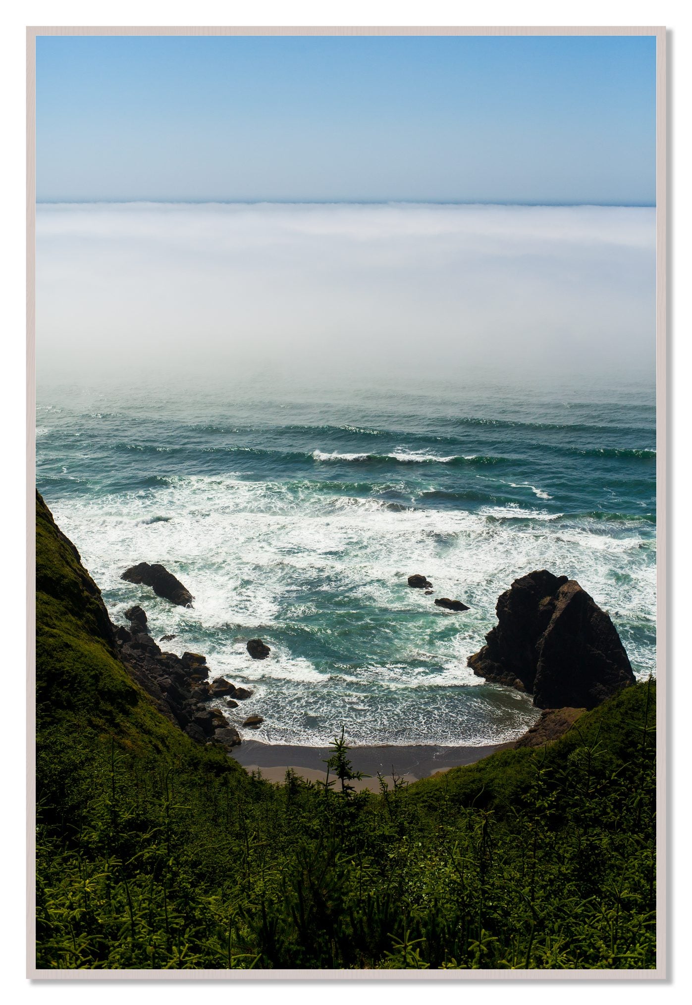 Oregon Coast by Dylan Ozanich, 48×72 Full Bleed Print in a White Maple frame