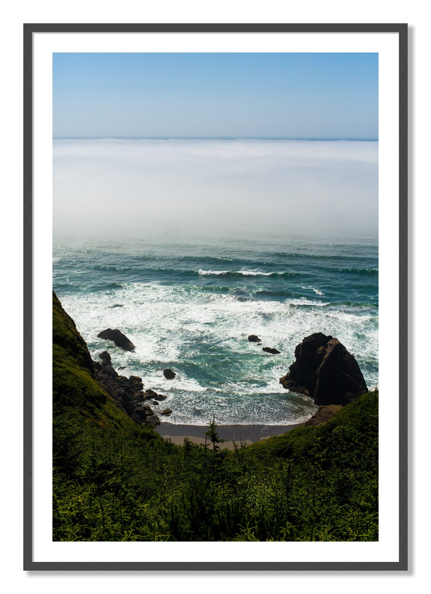 Framed photograph of Oregon Coast by Dylan Ozanich, Grey frame, Borders